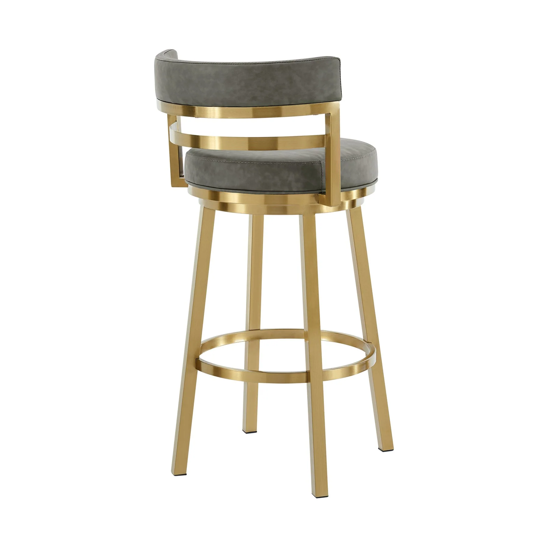 Madrid 26" Swivel Counter Stool with Gold Brushed Stainless Steel and Vintage Gray Faux Leather - Image 3