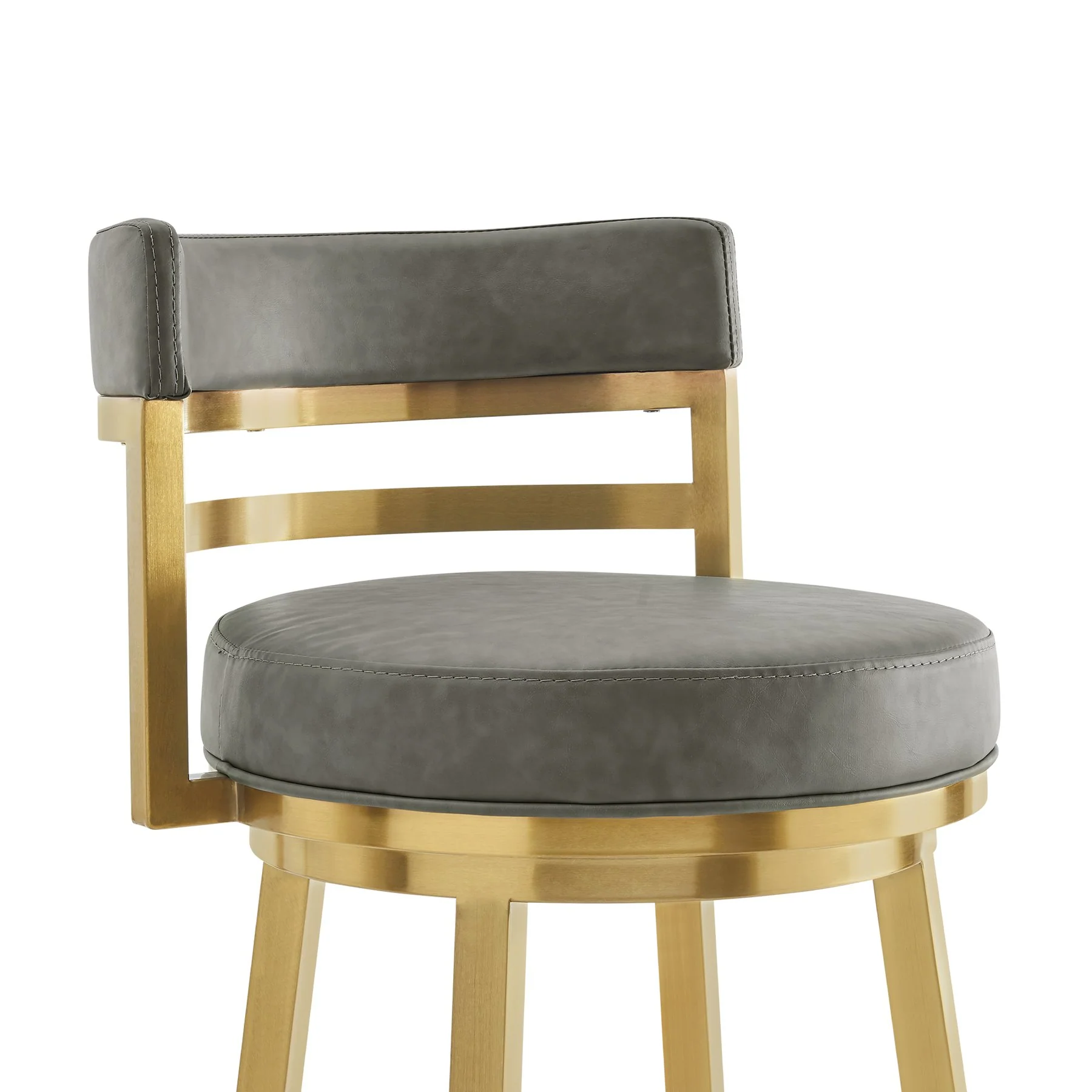 Madrid 26" Swivel Counter Stool with Gold Brushed Stainless Steel and Vintage Gray Faux Leather - Image 4