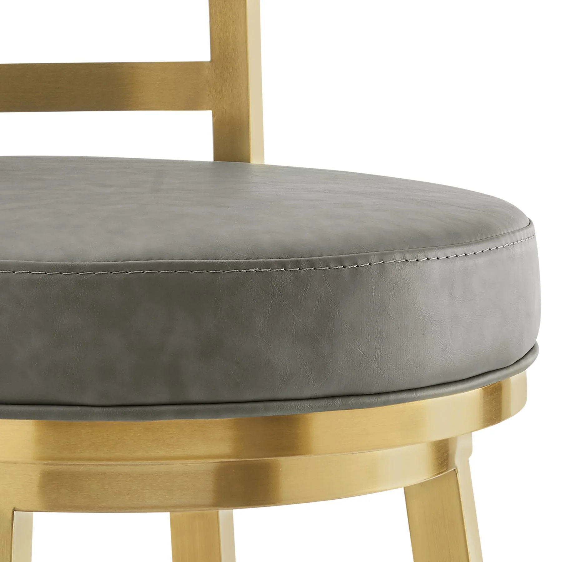 Madrid 26" Swivel Counter Stool with Gold Brushed Stainless Steel and Vintage Gray Faux Leather - Image 6