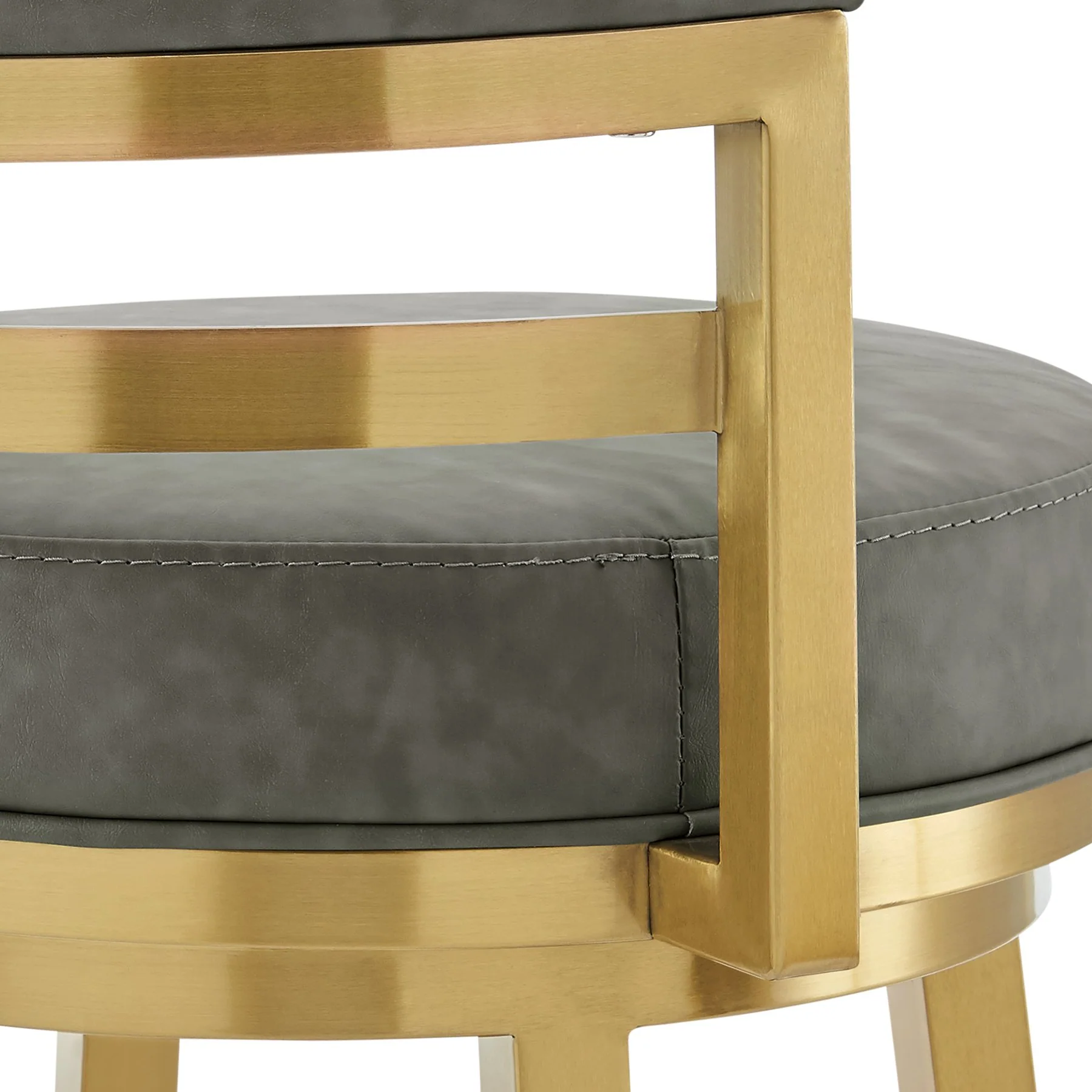 Madrid 26" Swivel Counter Stool with Gold Brushed Stainless Steel and Vintage Gray Faux Leather - Image 7
