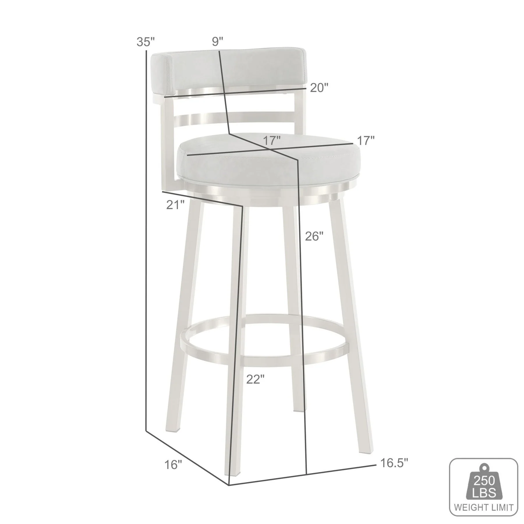 Madrid 26" Swivel Counter Stool with Gold Brushed Stainless Steel and Vintage Gray Faux Leather - Image 9
