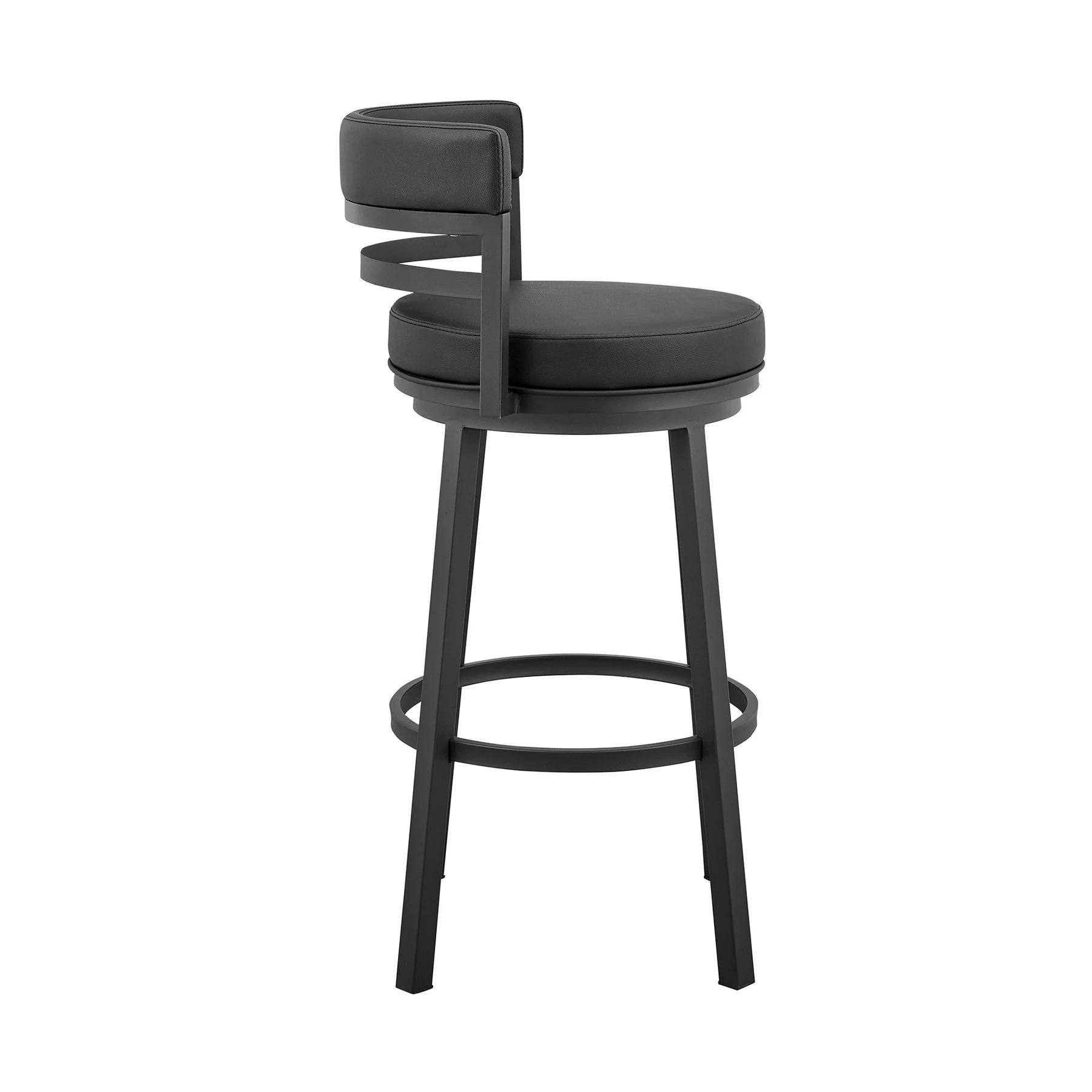 Madrid 30" Bar Height Swivel Black Faux Leather and Metal Bar Stool - Image 3