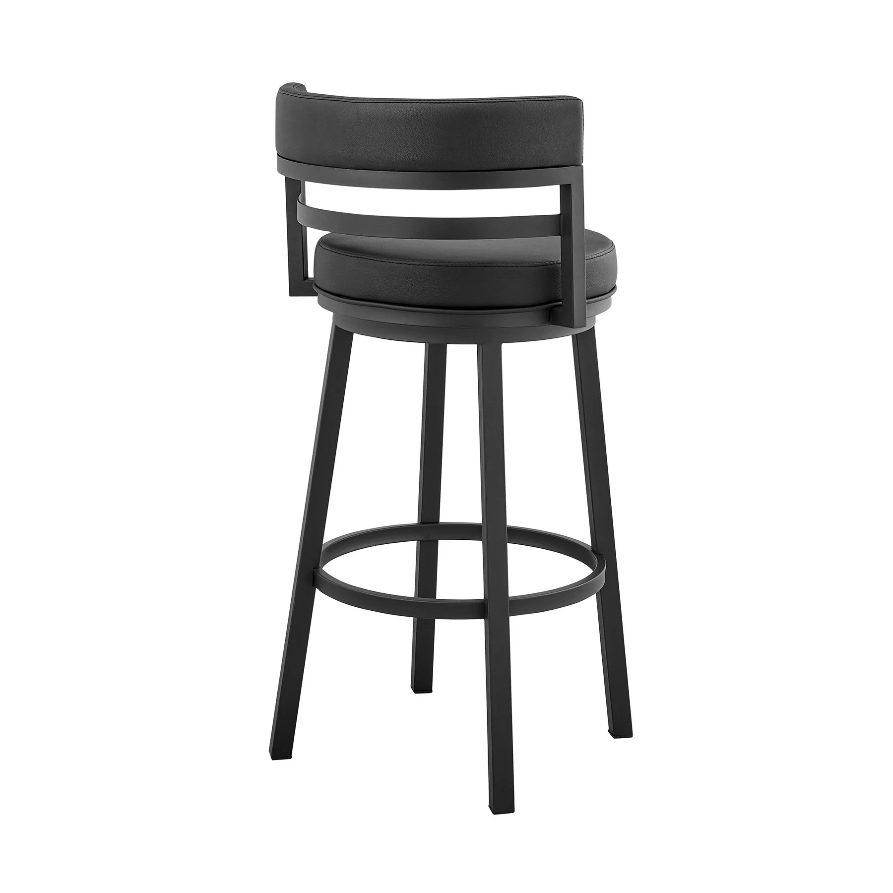 Madrid 30" Bar Height Swivel Black Faux Leather and Metal Bar Stool - Image 4