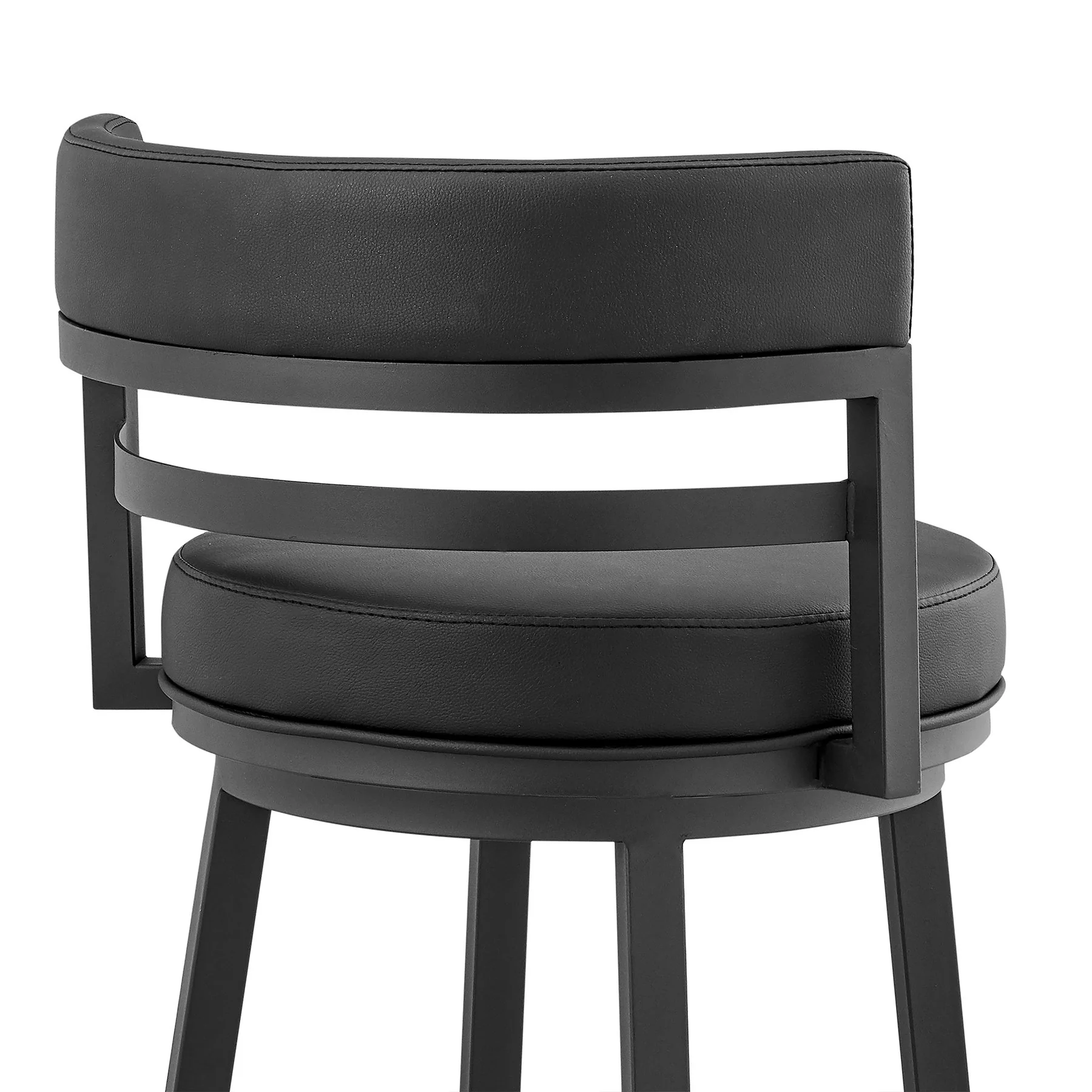 Madrid 30" Bar Height Swivel Black Faux Leather and Metal Bar Stool - Image 7