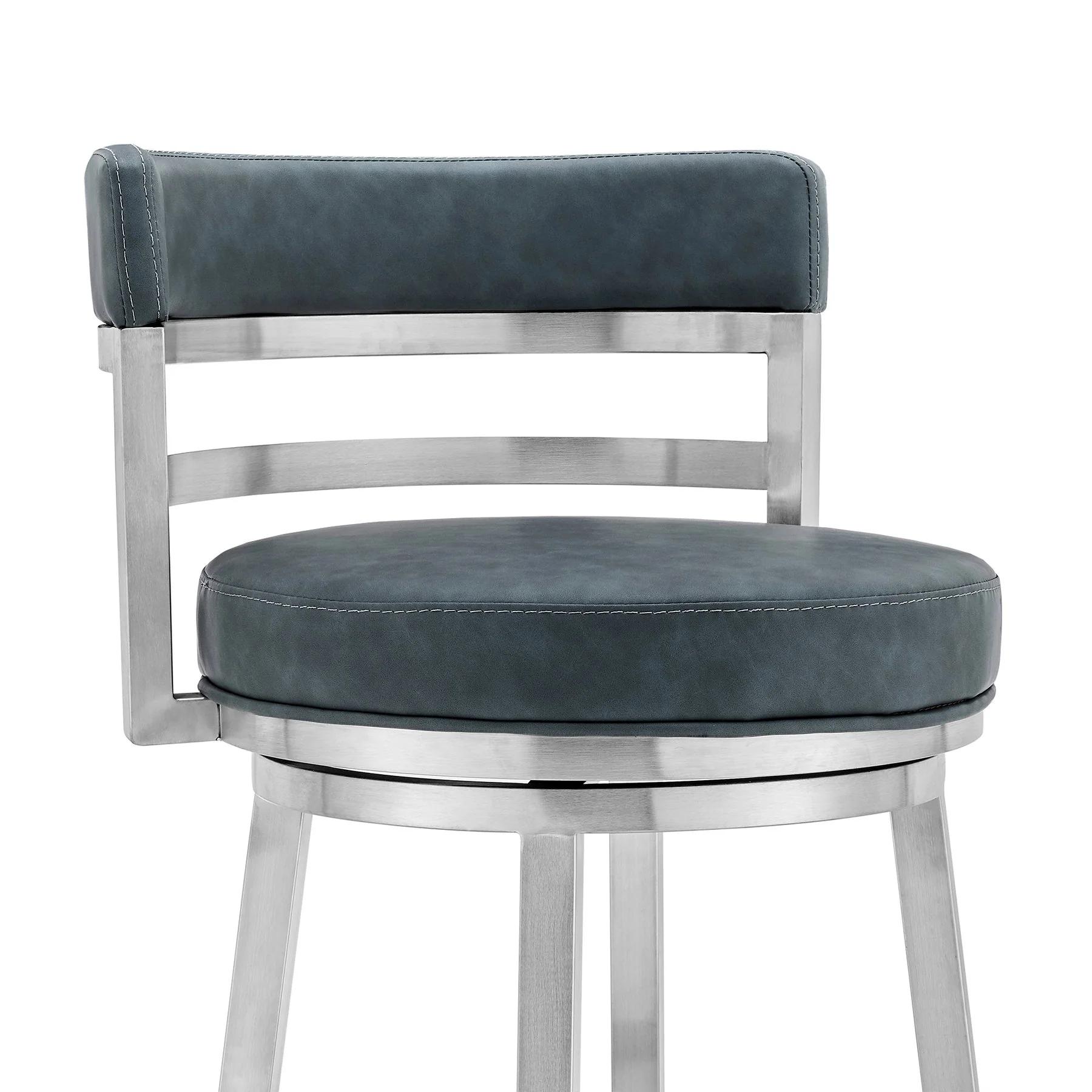 Madrid 30" Bar Height Swivel Blue Faux Leather and Brushed Stainless Steel Bar Stool - Image 4