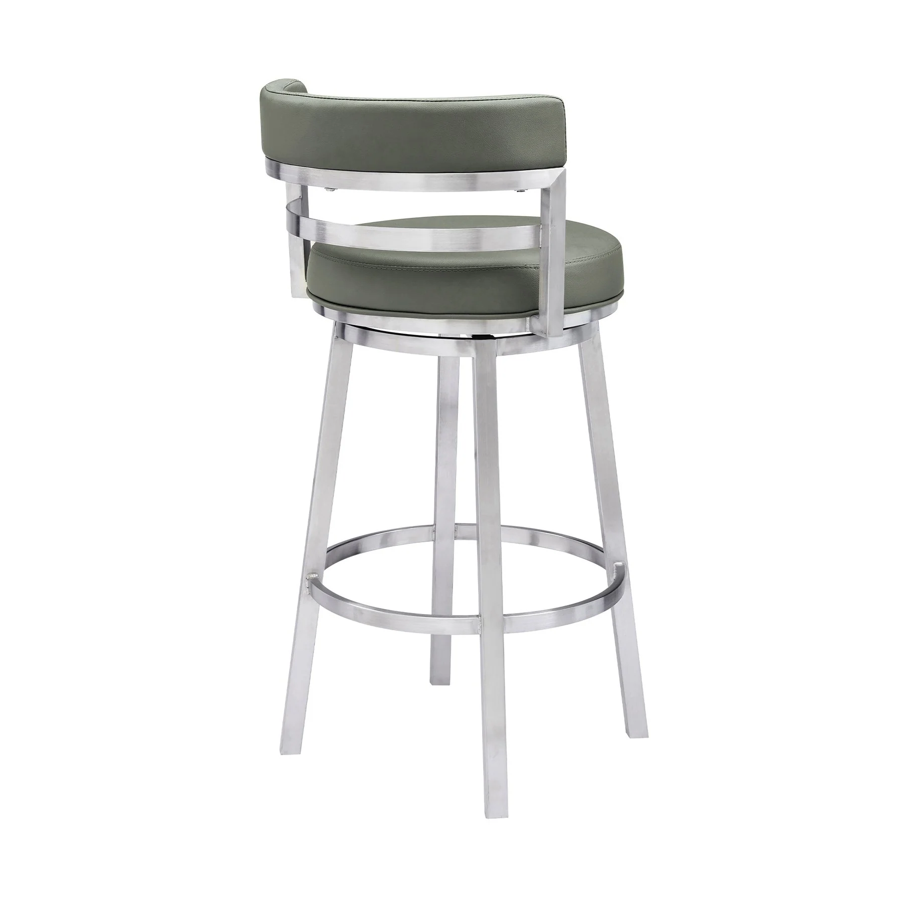 Madrid 30" Bar Height Swivel Gray Faux Leather and Brushed Stainless Steel Bar Stool - Image 3