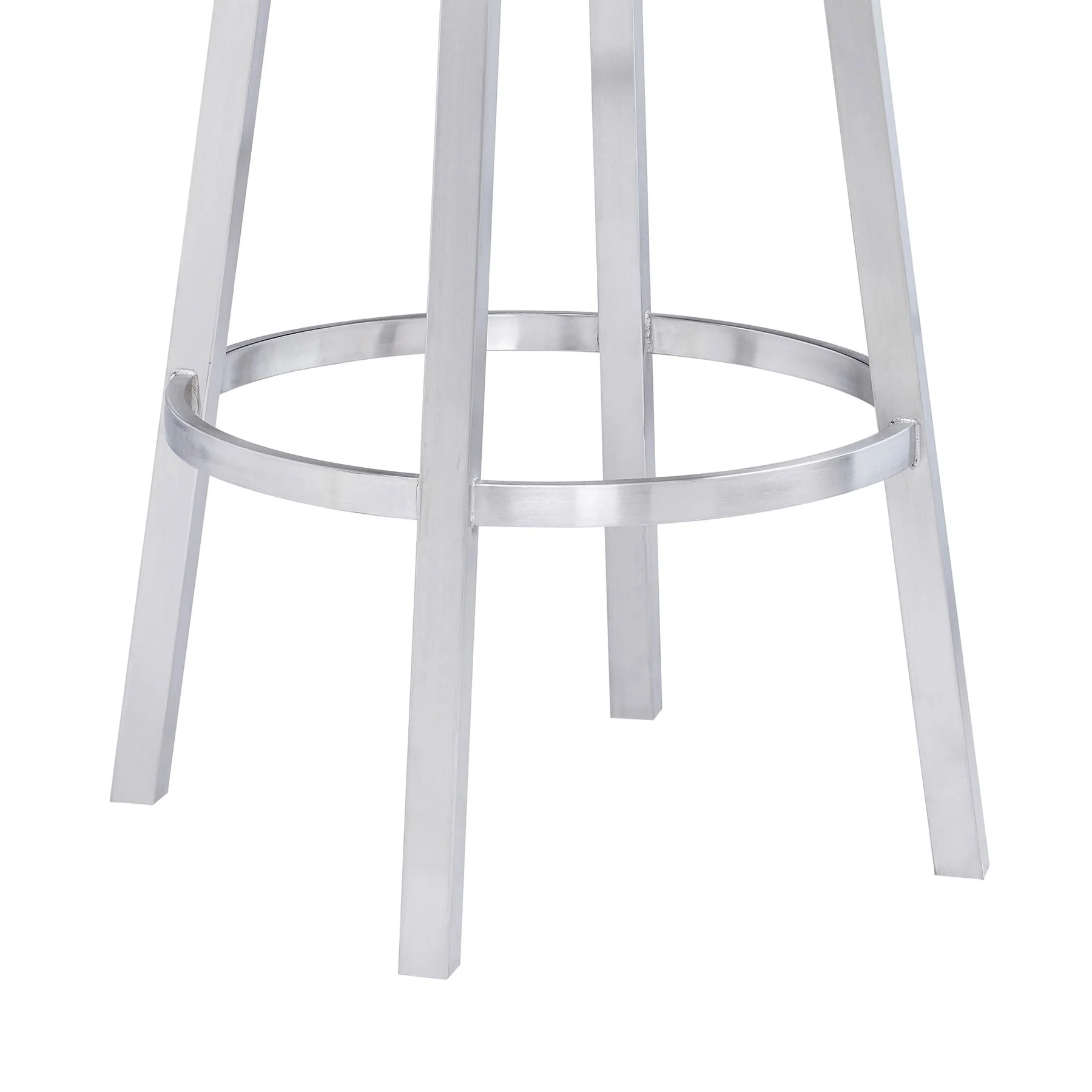 Madrid 30" Bar Height Swivel Gray Faux Leather and Brushed Stainless Steel Bar Stool - Image 6