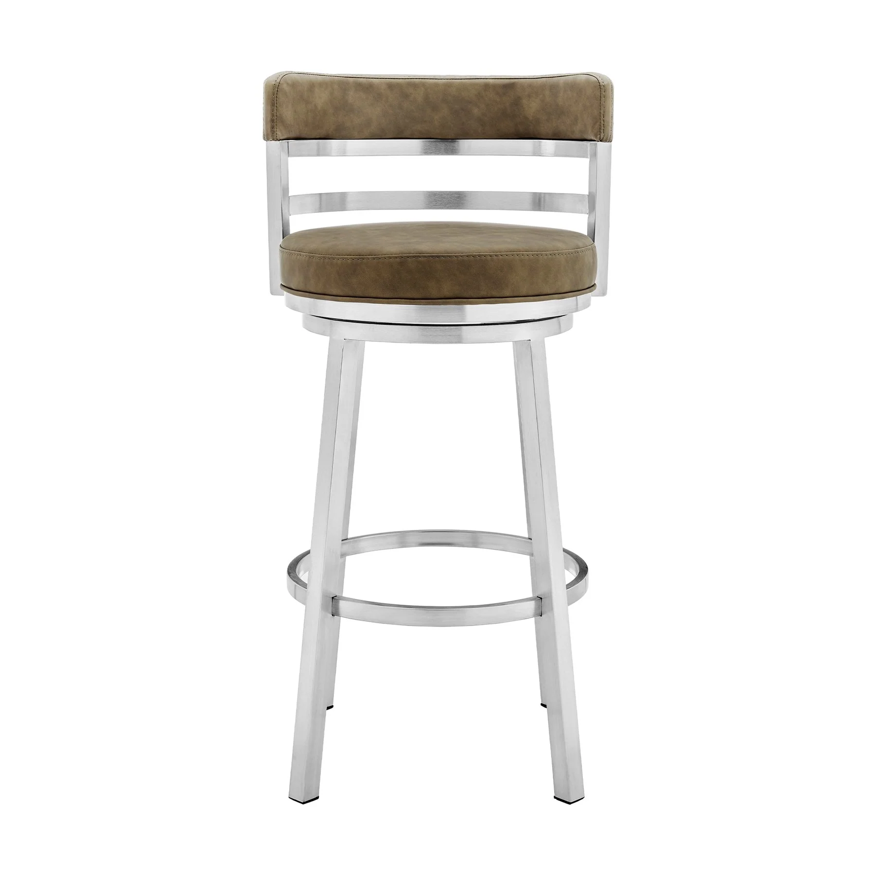 Madrid 30" Bar Height Swivel Green Faux leather and Brushed Stainless Steel Bar Stool - Image 2