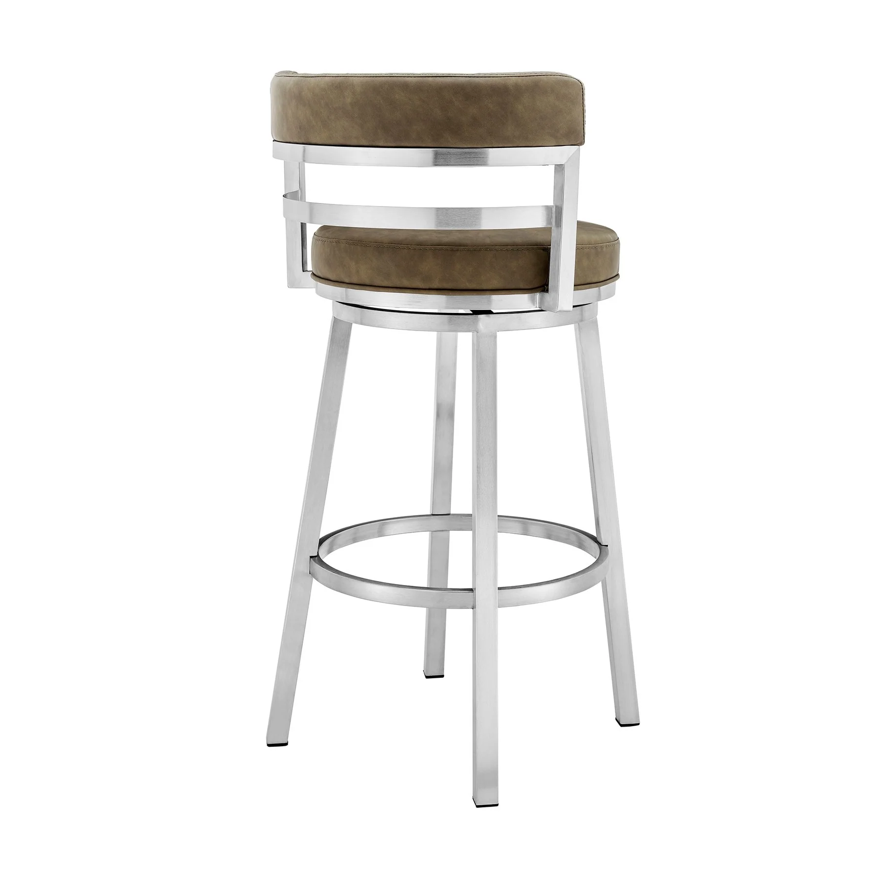 Madrid 30" Bar Height Swivel Green Faux leather and Brushed Stainless Steel Bar Stool - Image 3