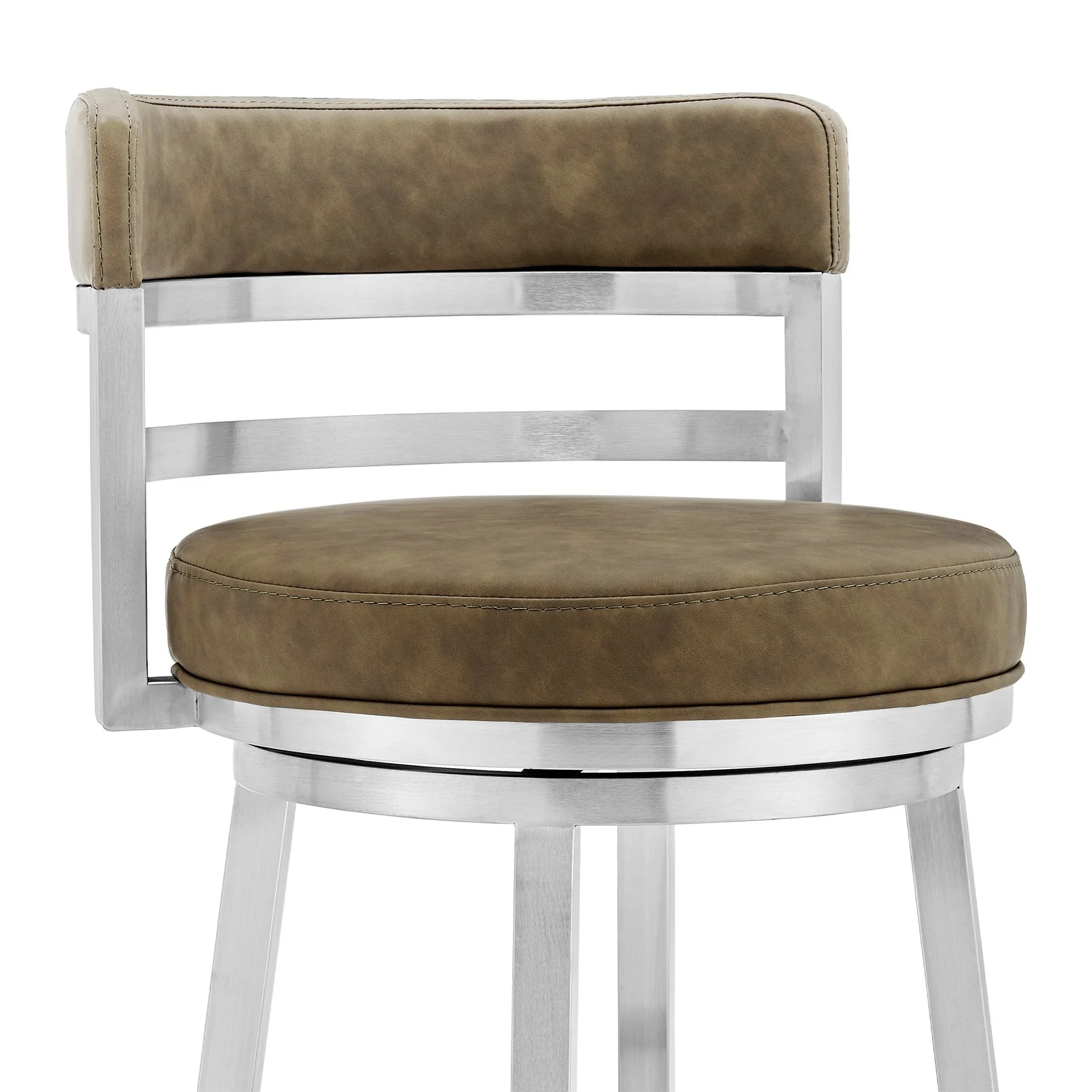 Madrid 30" Bar Height Swivel Green Faux leather and Brushed Stainless Steel Bar Stool - Image 4