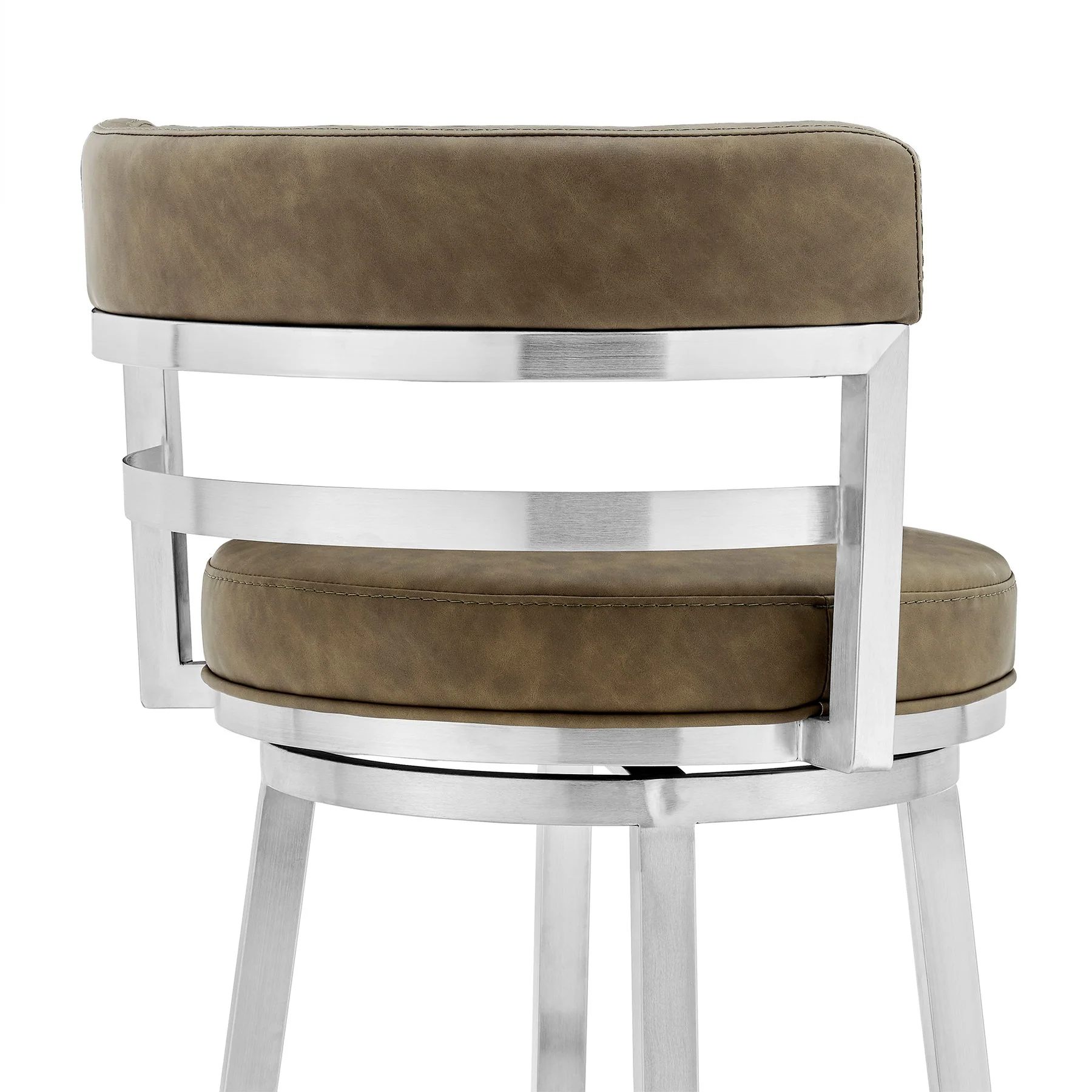 Madrid 30" Bar Height Swivel Green Faux leather and Brushed Stainless Steel Bar Stool - Image 5