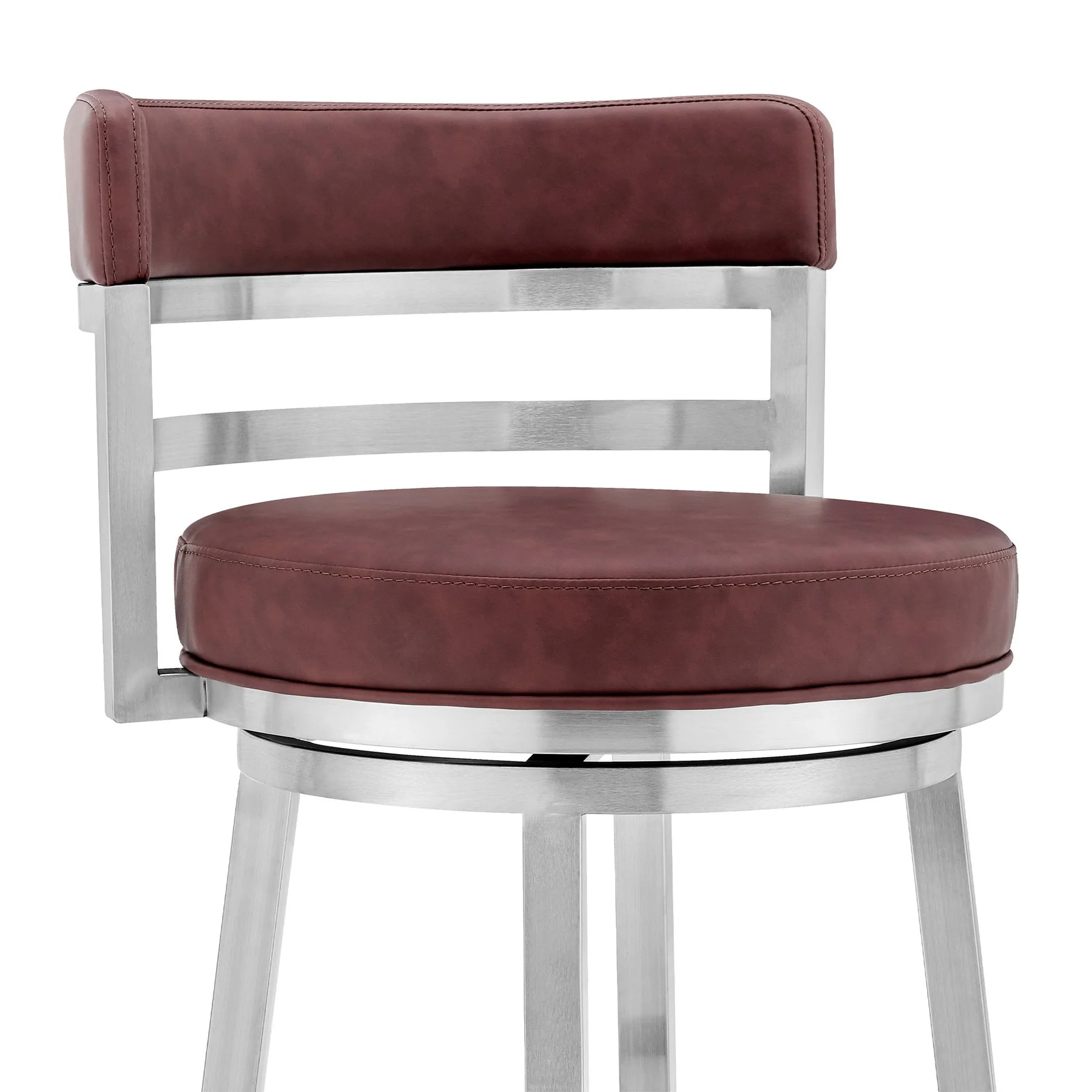 Madrid 30" Bar Height Swivel Red Faux Leather and Brushed Stainless Steel Bar Stool - Image 4
