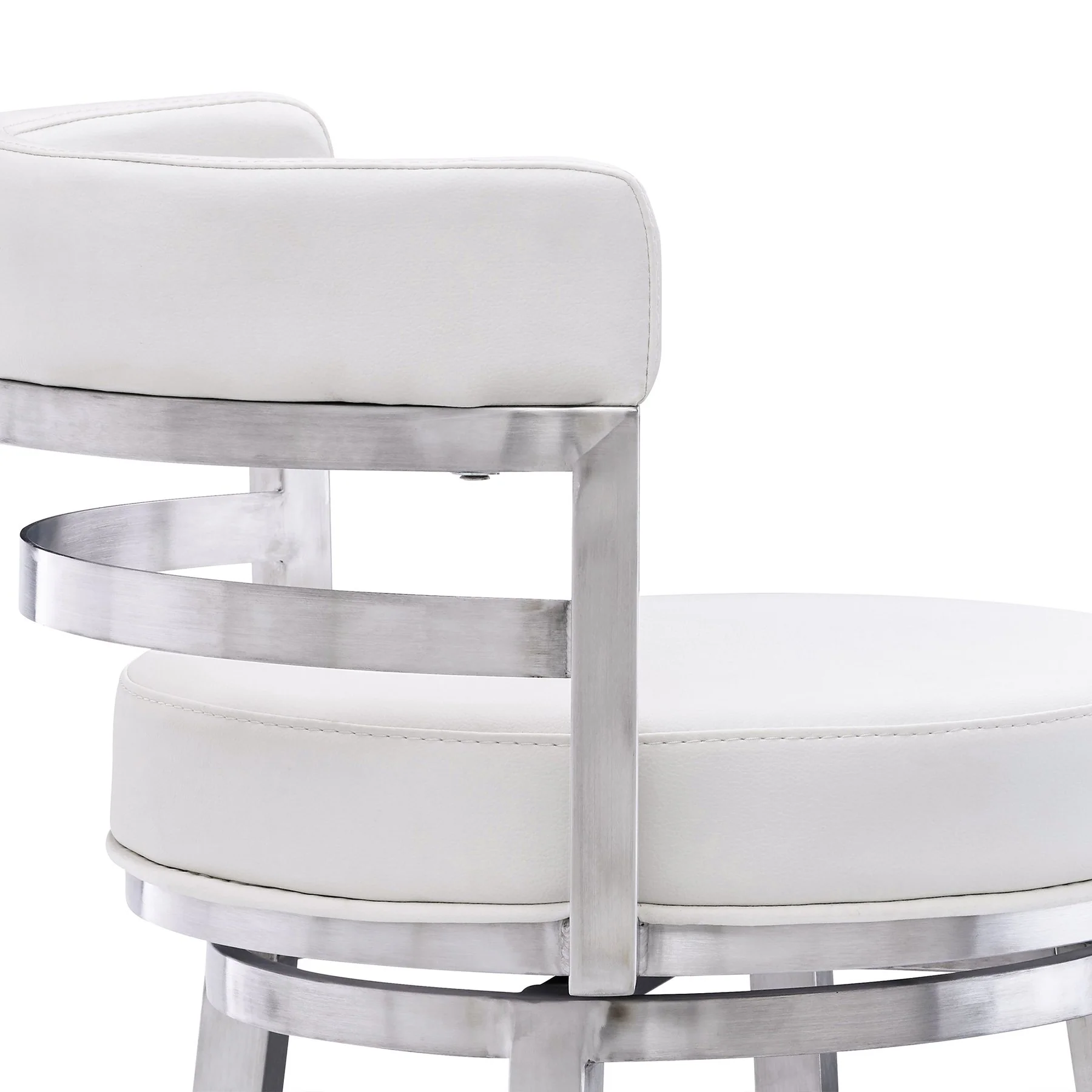 Madrid 30" Bar Height Swivel White Faux Leather and Brushed Stainless Steel Bar Stool - Image 5