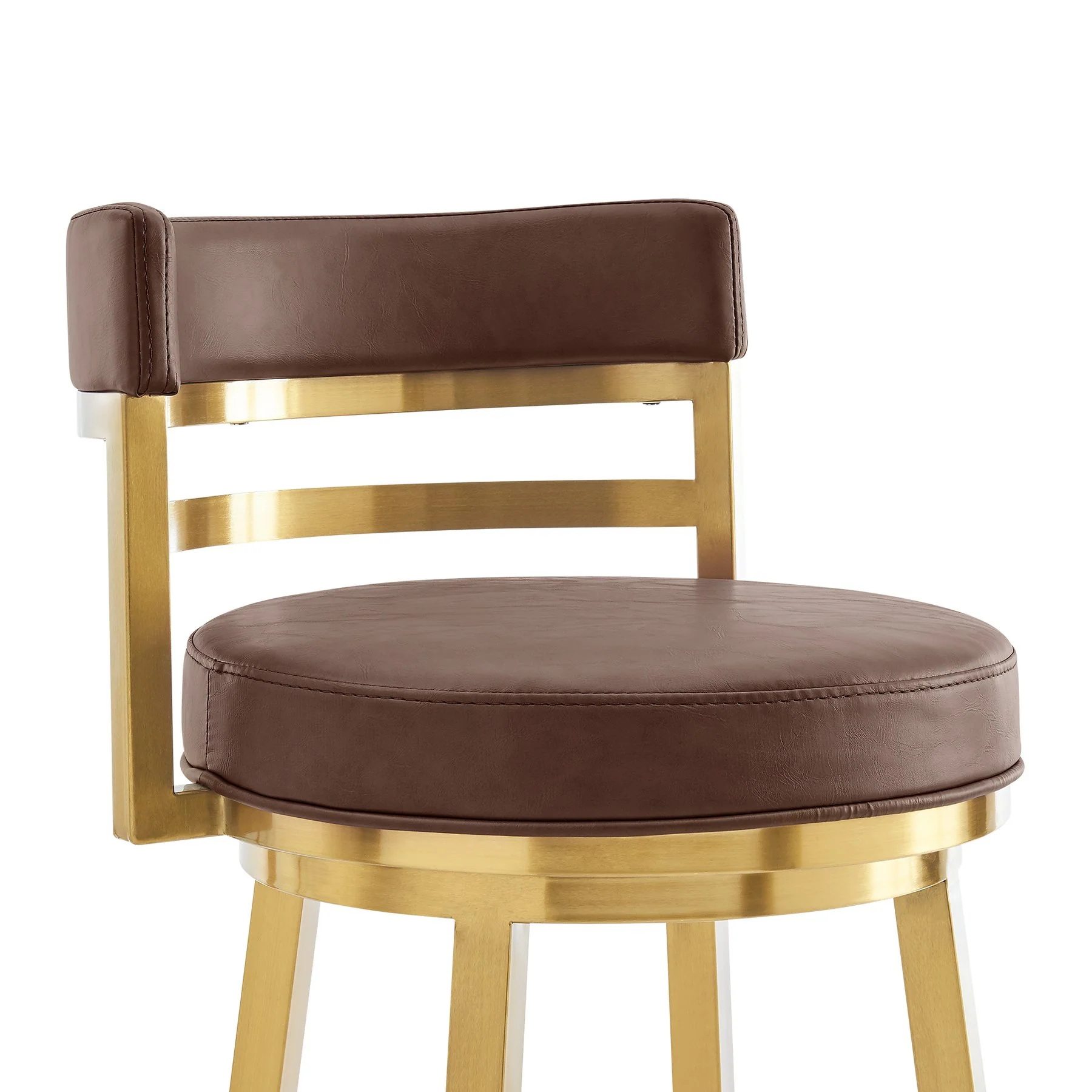 Madrid 30" Swivel Bar Stool in Gold Brushed Stainless Steel with Vintage Coffee Faux Leather - Image 4