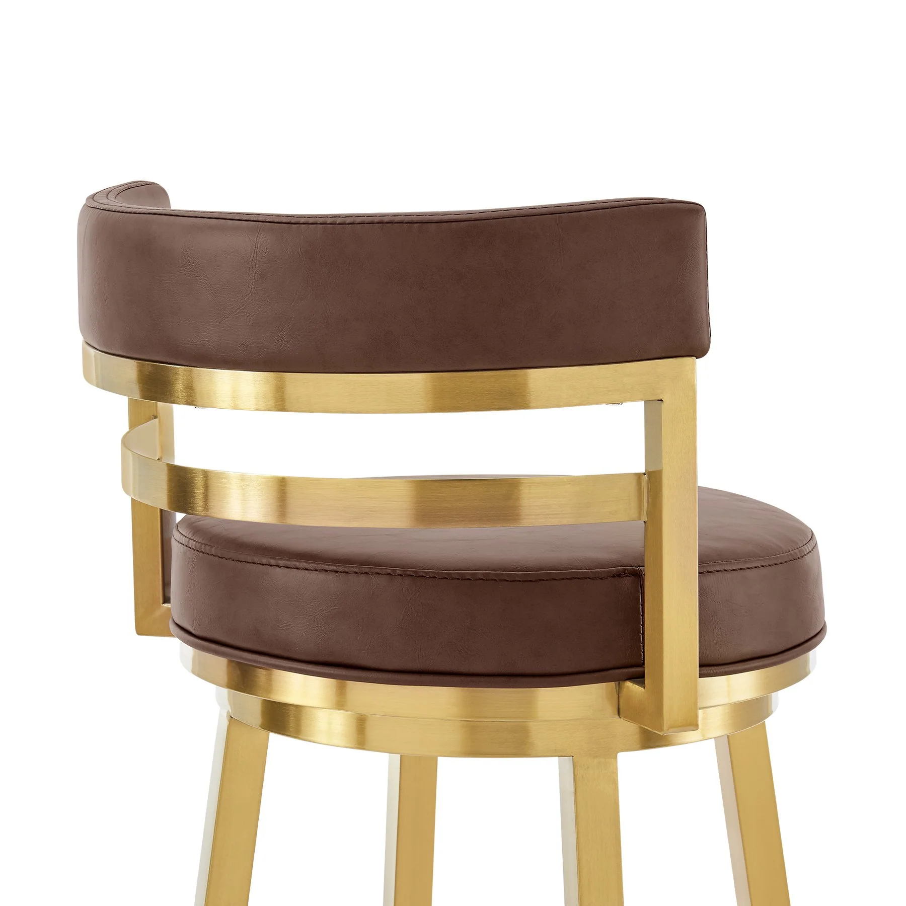 Madrid 30" Swivel Bar Stool in Gold Brushed Stainless Steel with Vintage Coffee Faux Leather - Image 5