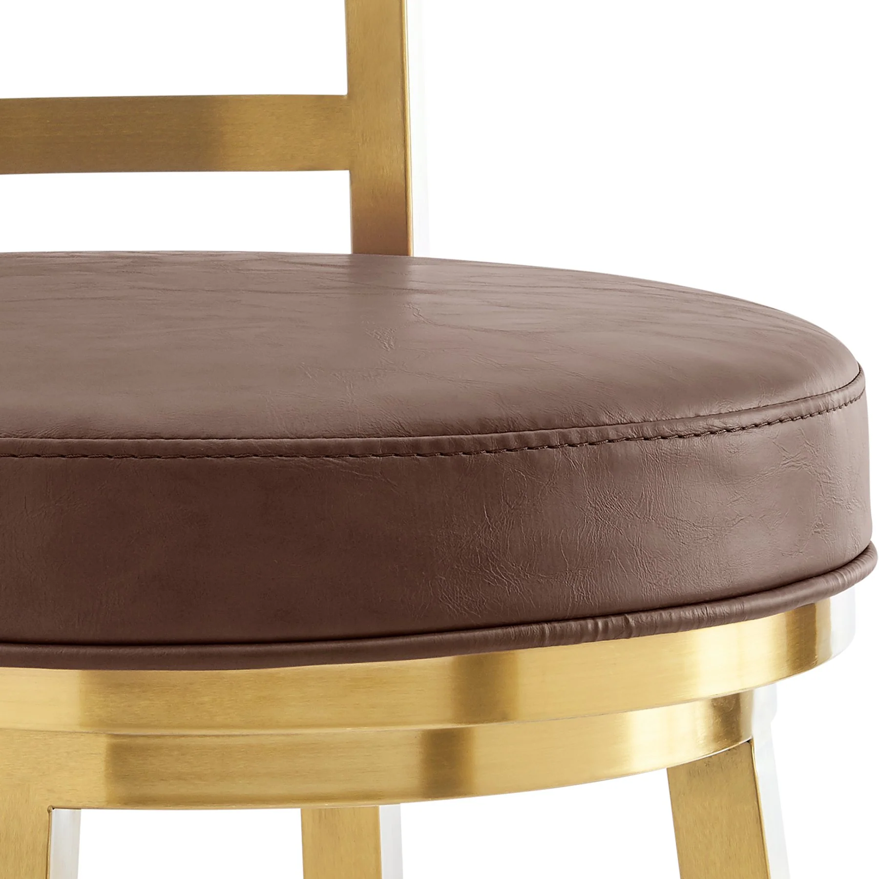 Madrid 30" Swivel Bar Stool in Gold Brushed Stainless Steel with Vintage Coffee Faux Leather - Image 6