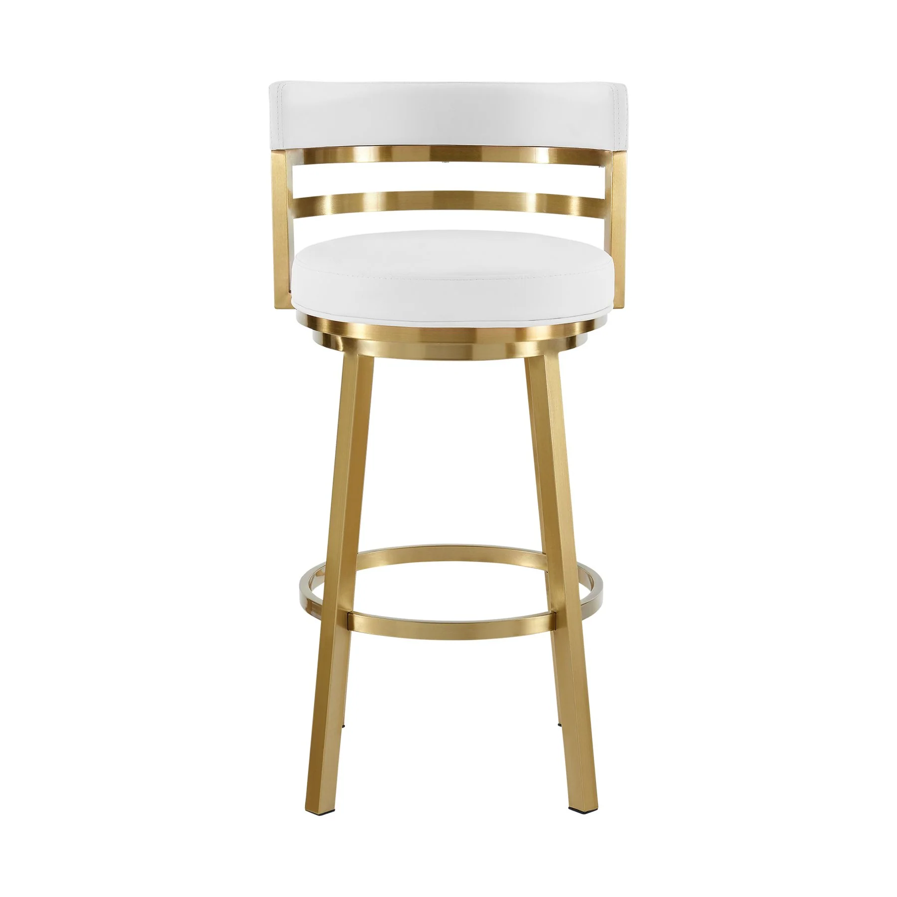 Madrid 30" Swivel Bar Stool in Gold Brushed Stainless Steel with White Faux Leather - Image 2