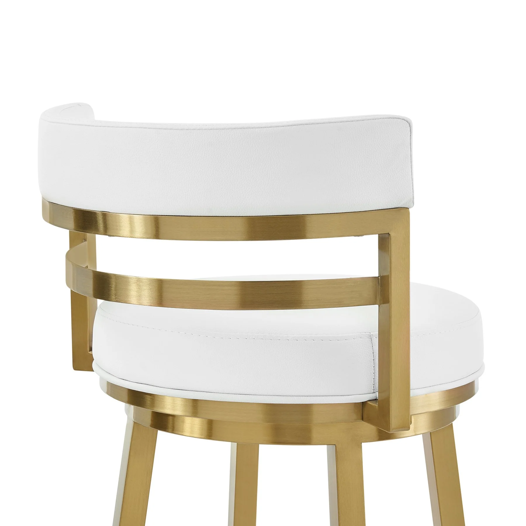 Madrid 30" Swivel Bar Stool in Gold Brushed Stainless Steel with White Faux Leather - Image 5