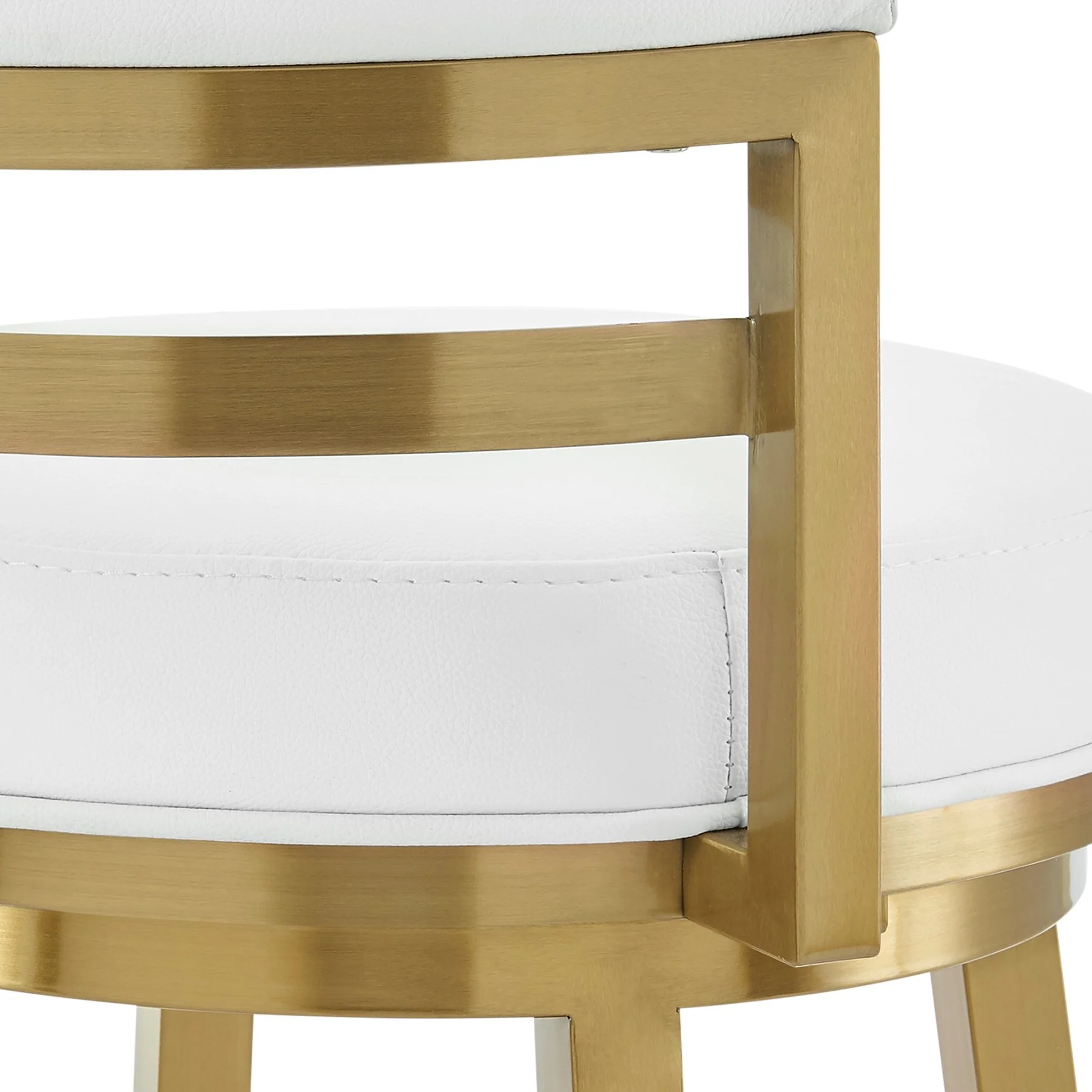 Madrid 30" Swivel Bar Stool in Gold Brushed Stainless Steel with White Faux Leather - Image 7