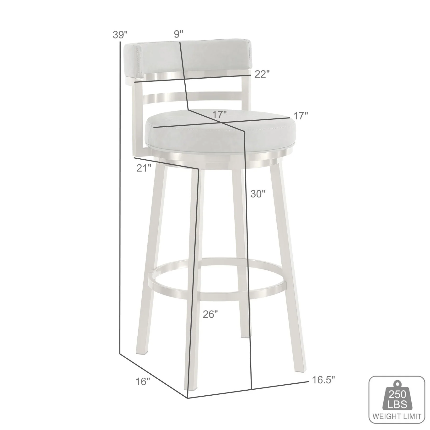 Madrid 30" Swivel Bar Stool in Gold Brushed Stainless Steel with White Faux Leather - Image 9