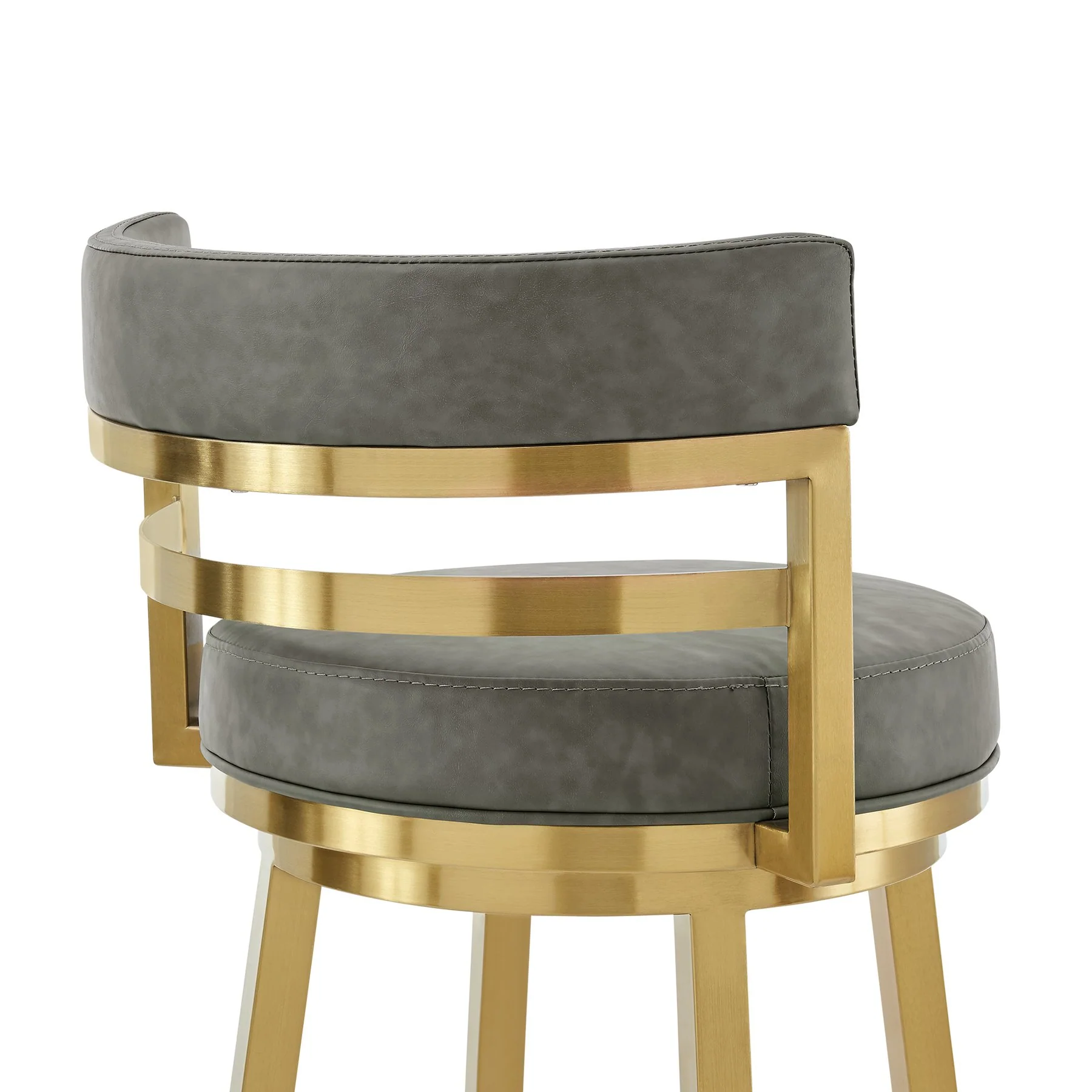 Madrid 30" Swivel Counter Stool with Gold Brushed Stainless Steel and Vintage Gray Faux Leather - Image 5