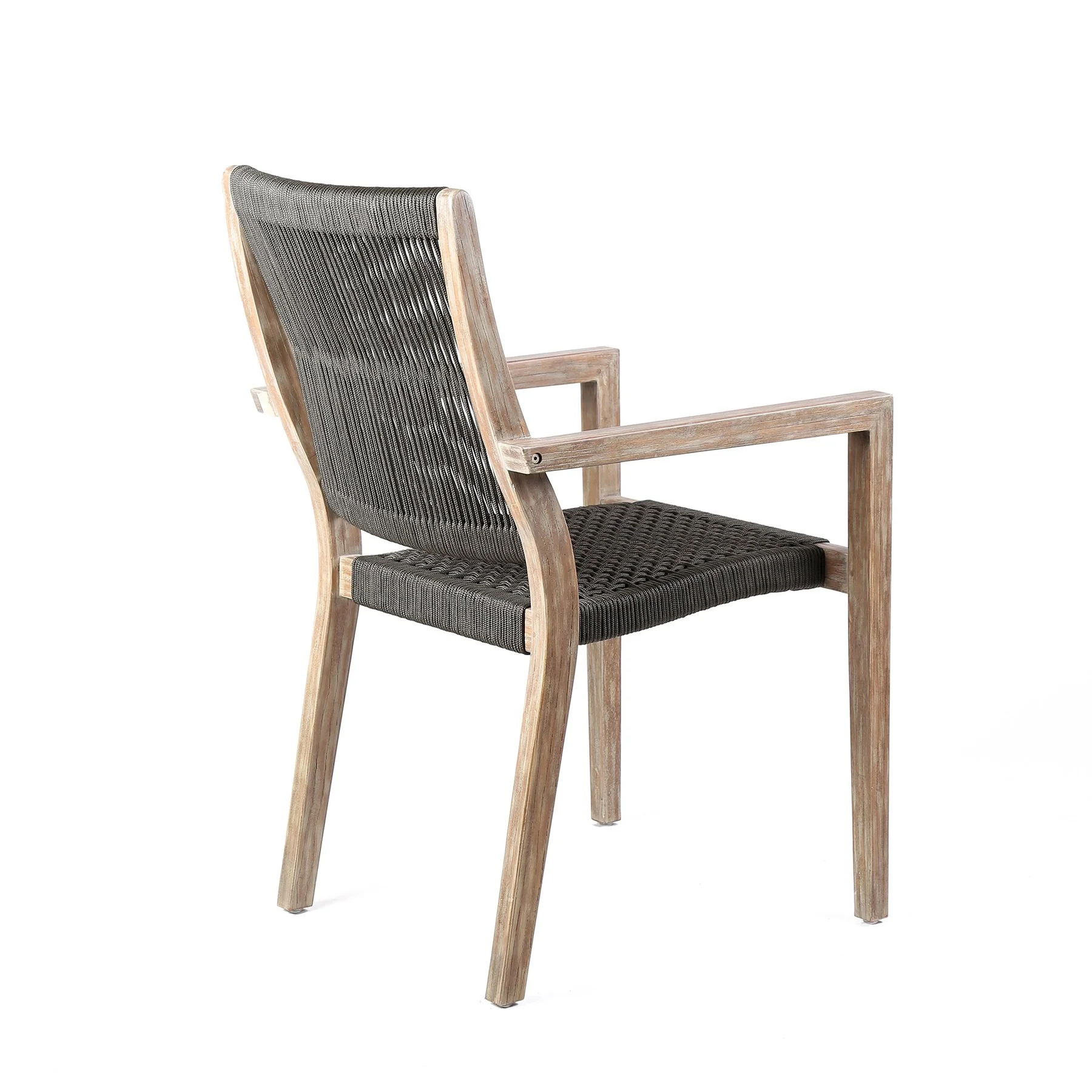 Madsen Outdoor Eucalyptus Wood and Charcoal Rope Dining Chairs with Gray Teak Finish - Set of 2 - Image 4