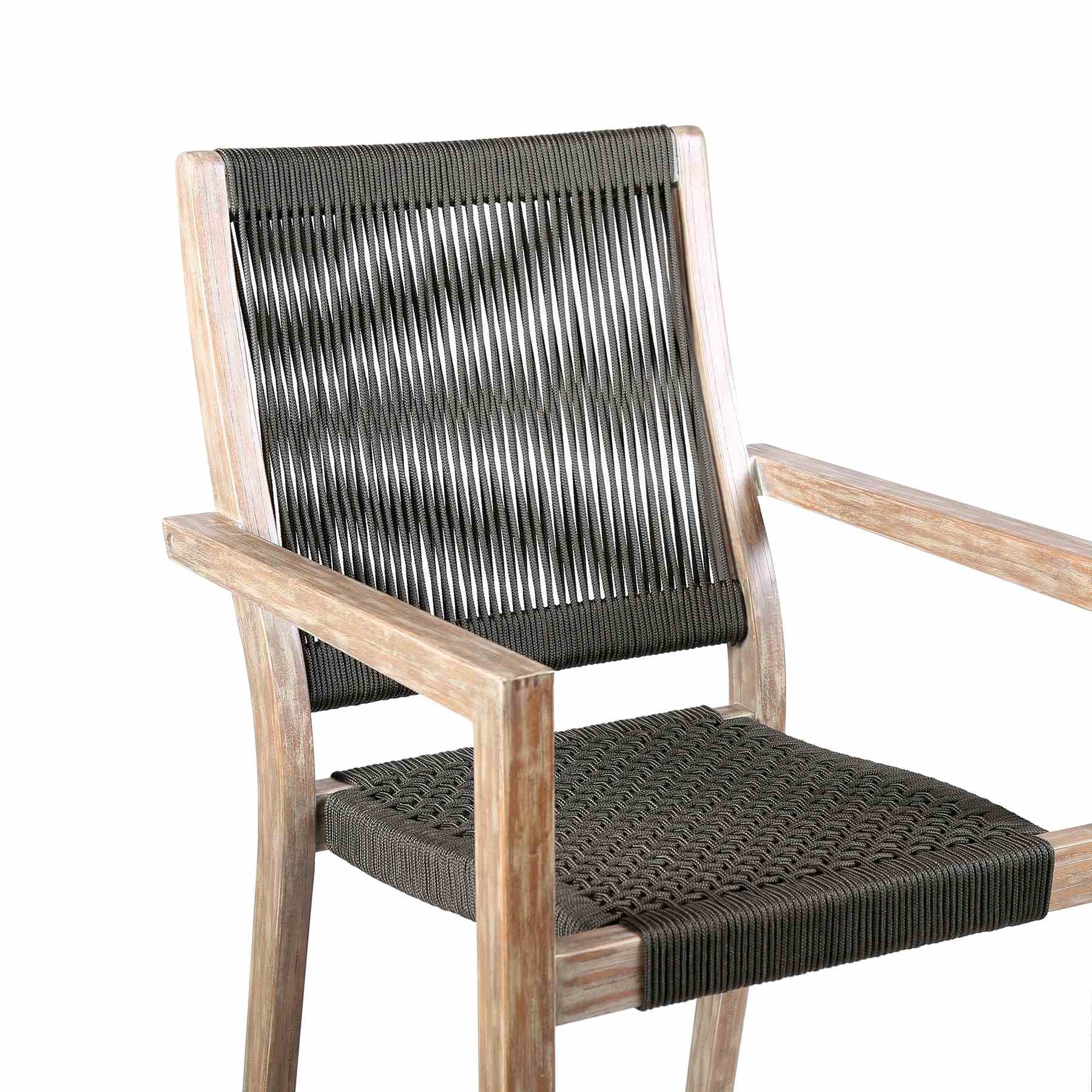 Madsen Outdoor Eucalyptus Wood and Charcoal Rope Dining Chairs with Gray Teak Finish - Set of 2 - Image 5