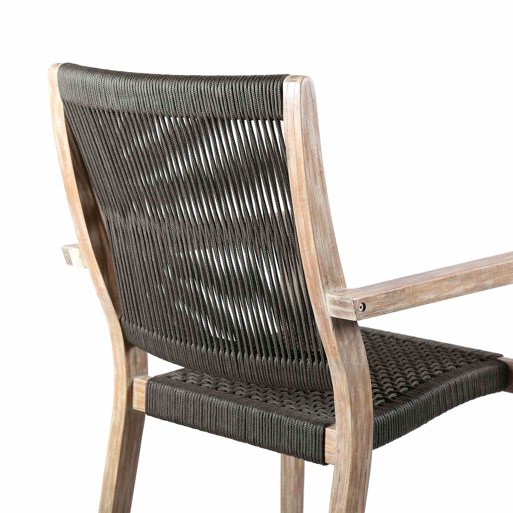 Madsen Outdoor Eucalyptus Wood and Charcoal Rope Dining Chairs with Gray Teak Finish - Set of 2 - Image 6
