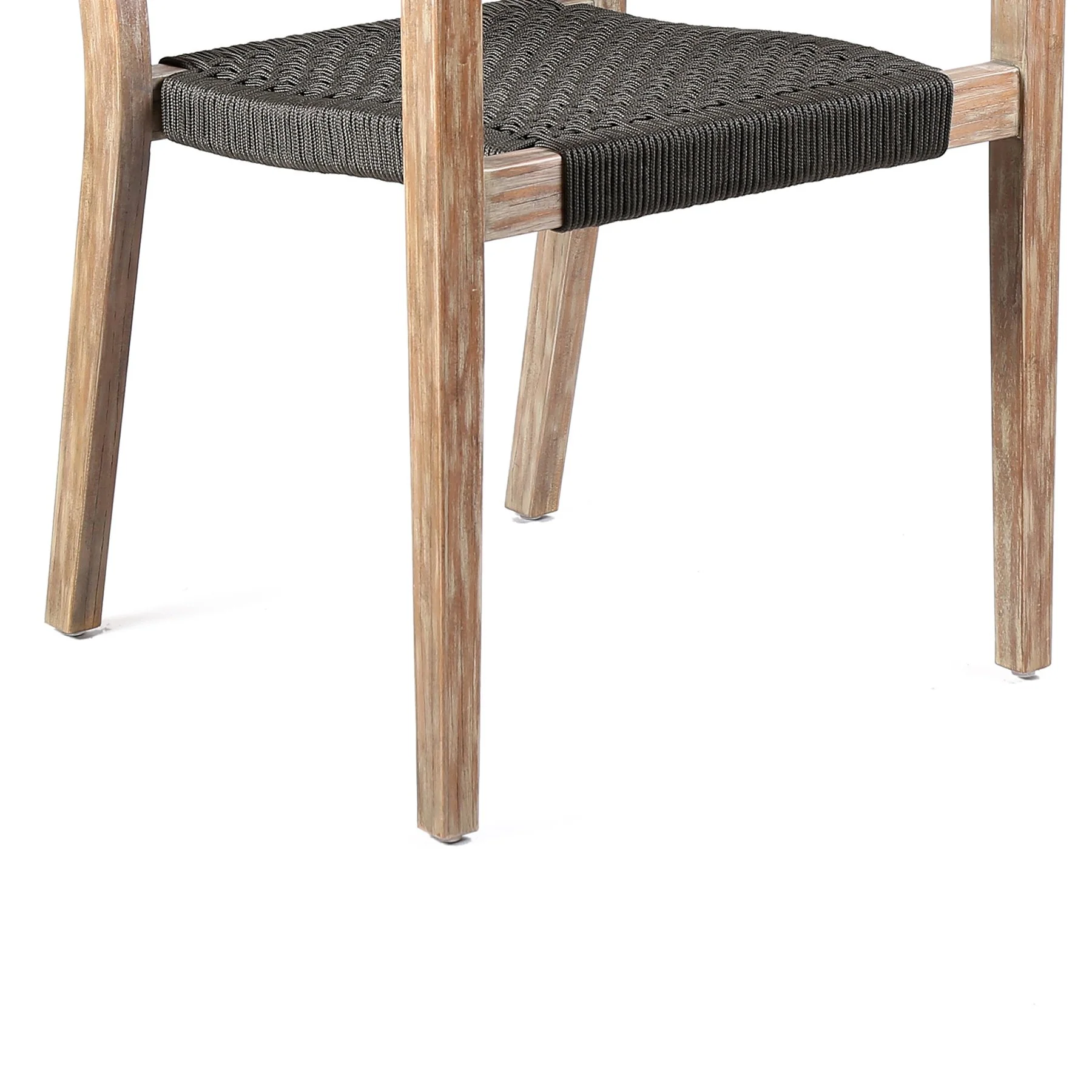 Madsen Outdoor Eucalyptus Wood and Charcoal Rope Dining Chairs with Gray Teak Finish - Set of 2 - Image 7
