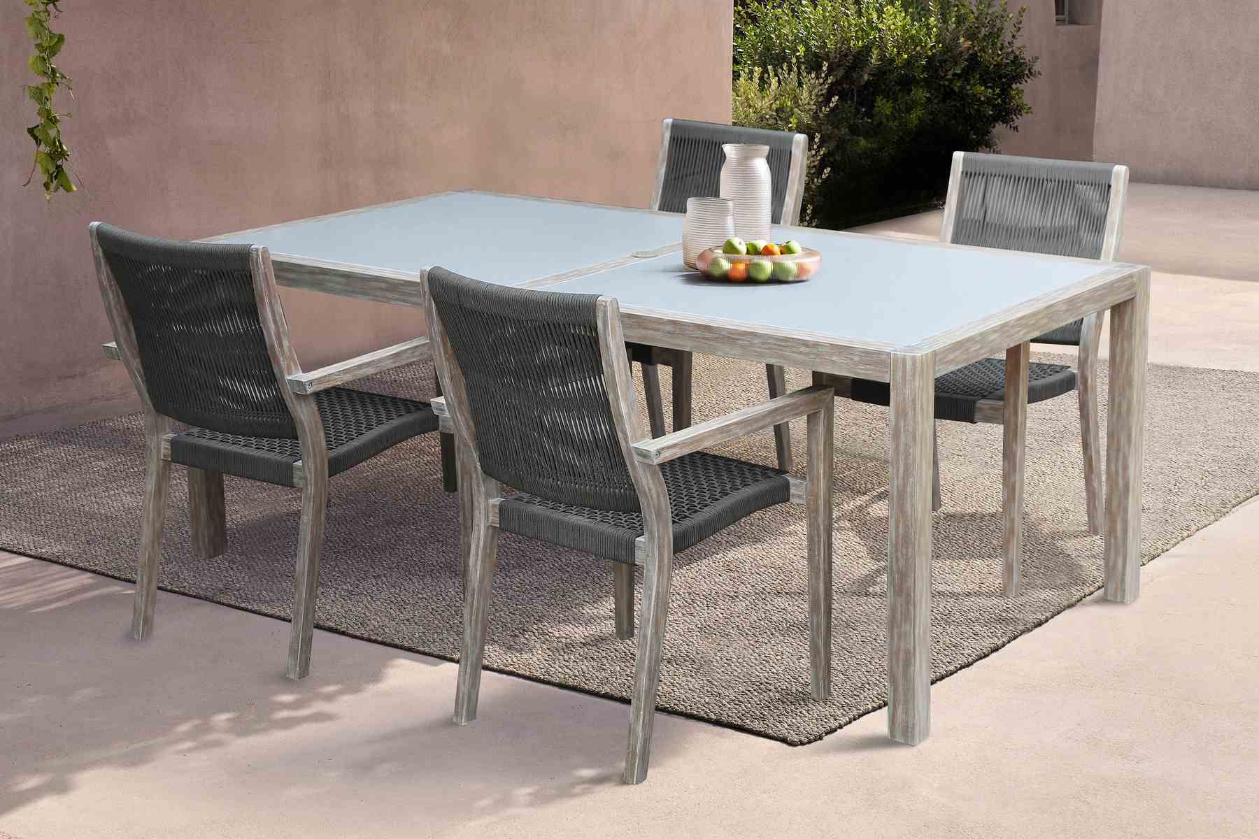 Madsen Outdoor Eucalyptus Wood and Charcoal Rope Dining Chairs with Gray Teak Finish - Set of 2 - Image 9
