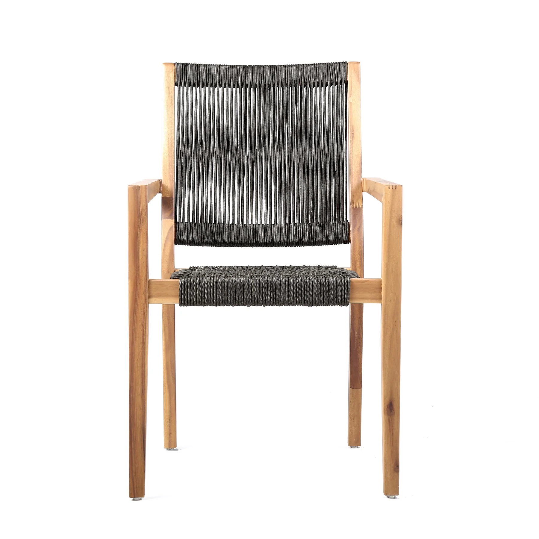 Madsen Outdoor Eucalyptus Wood and Charcoal Rope Dining Chairs with Teak Finish - Set of 2 - Image 3
