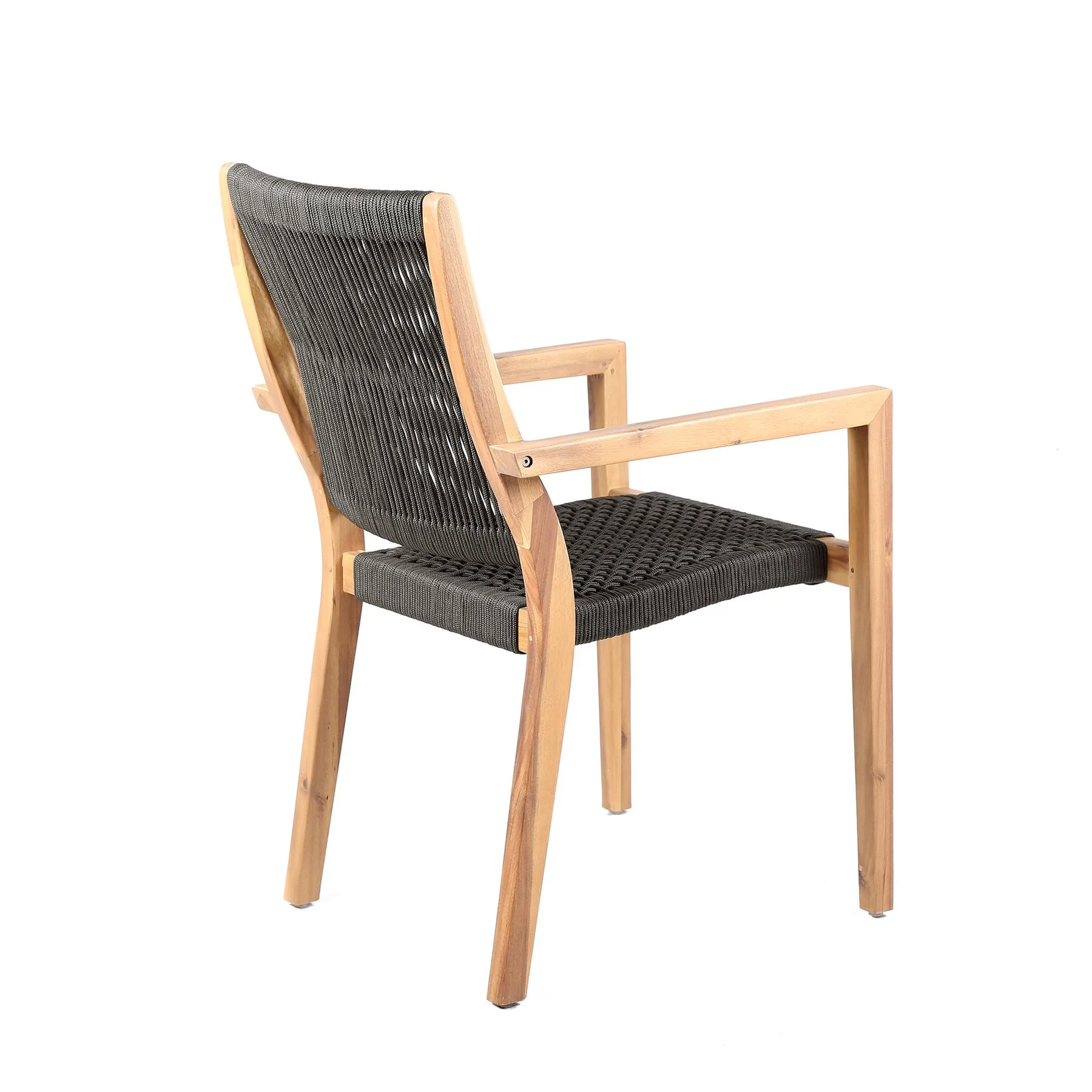 Madsen Outdoor Eucalyptus Wood and Charcoal Rope Dining Chairs with Teak Finish - Set of 2 - Image 4