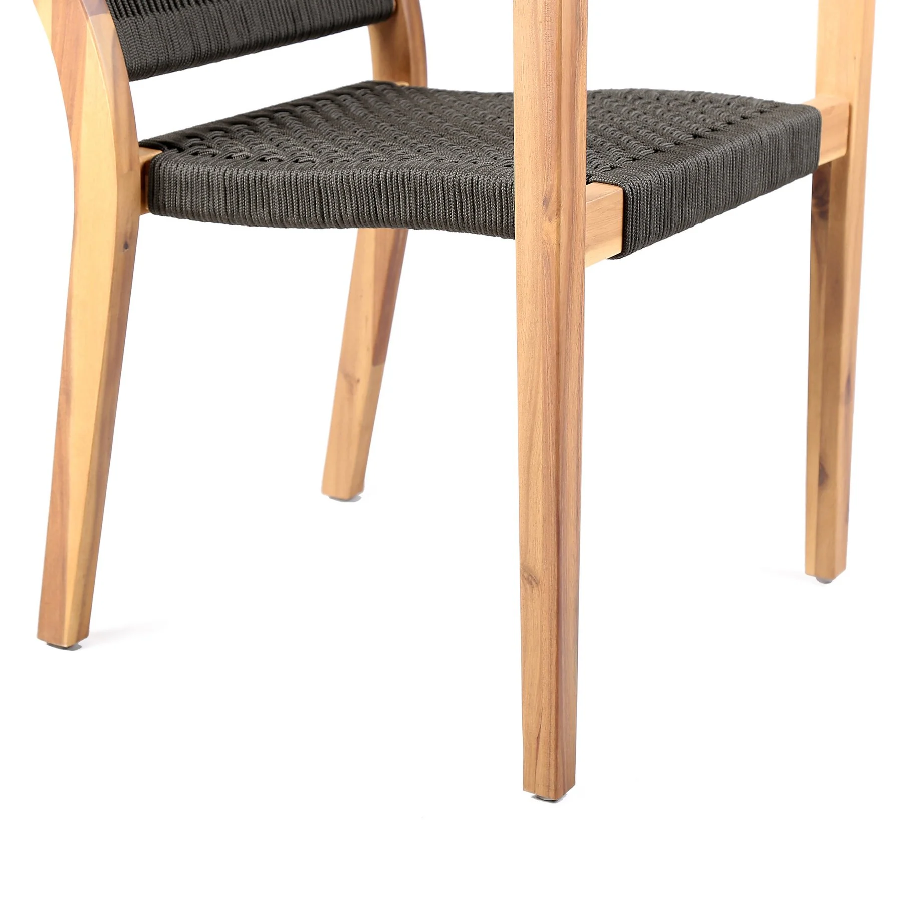 Madsen Outdoor Eucalyptus Wood and Charcoal Rope Dining Chairs with Teak Finish - Set of 2 - Image 7