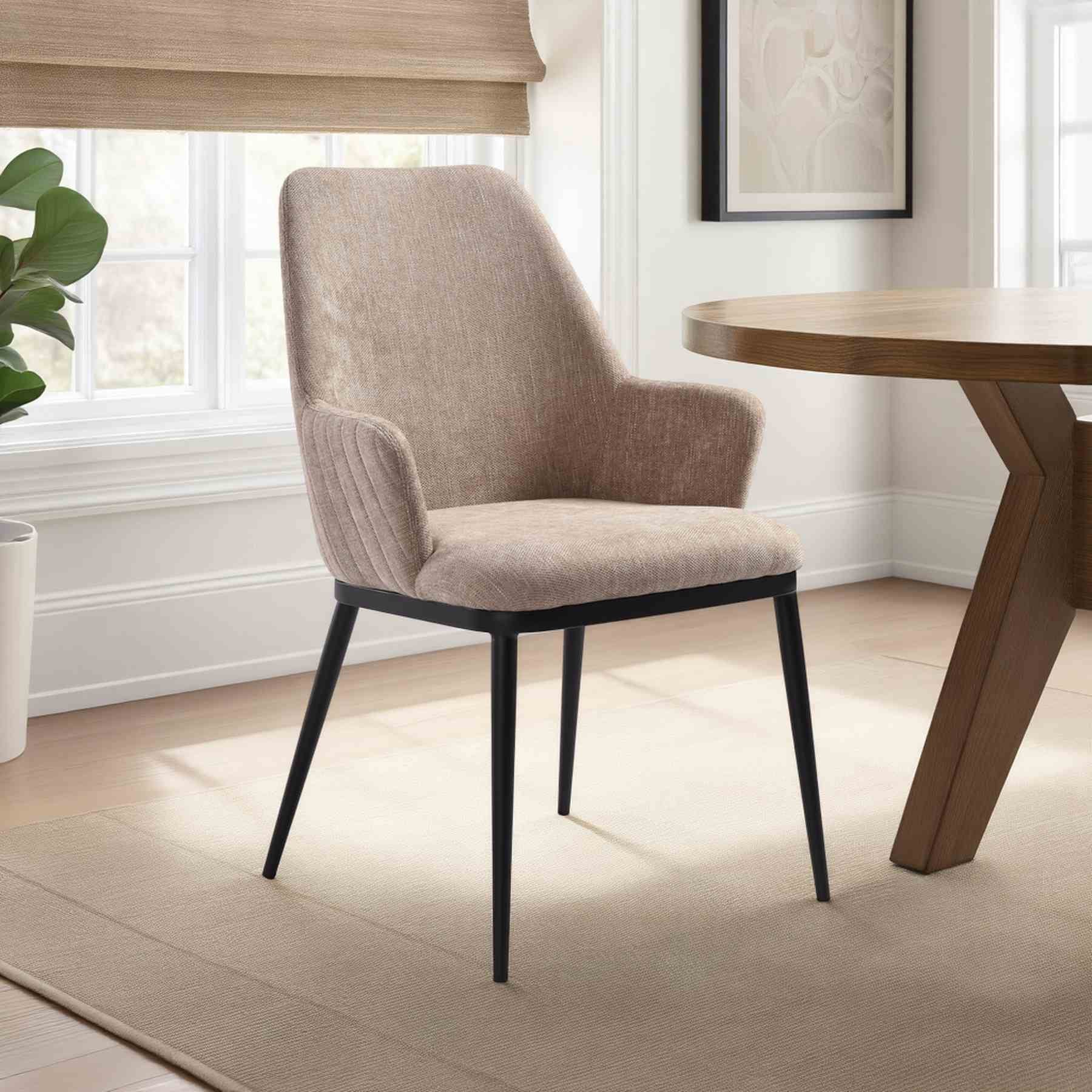 Mae Modern Almond Upholstered Dining Chair with Curved Back and Arms – Set of 2 - Image 12