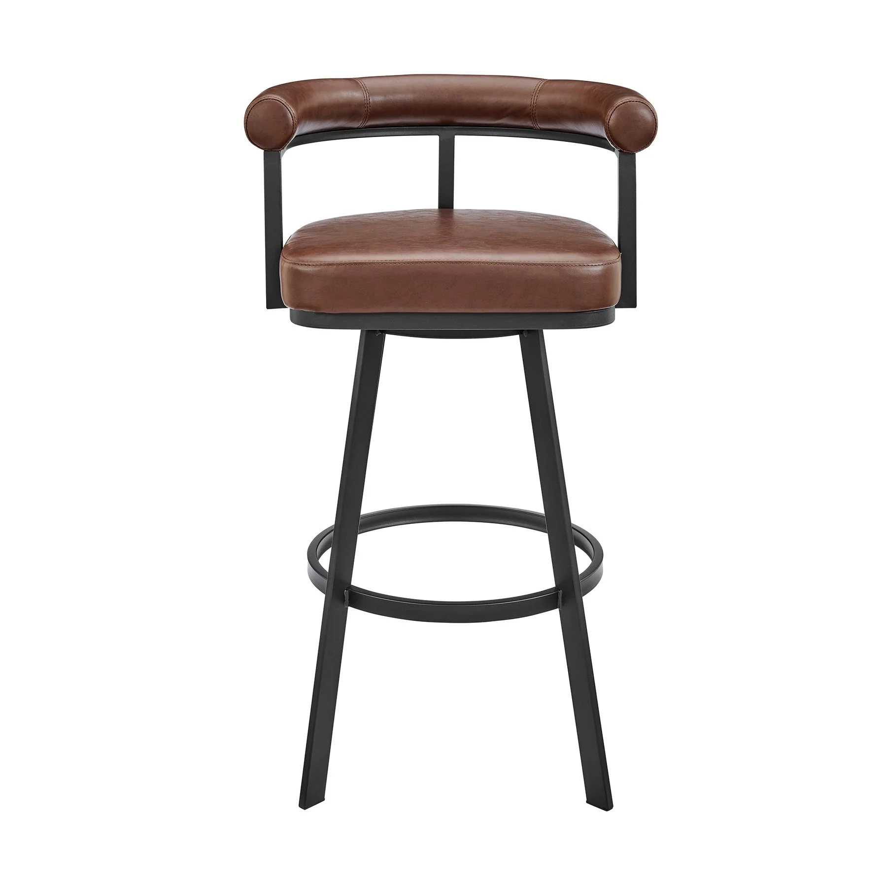 Magnolia 26" Swivel Counter Stool in Black Metal with Brown Faux Leather - Image 2