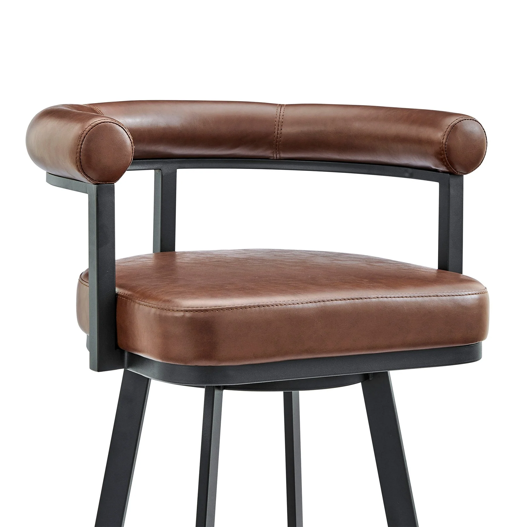 Magnolia 26" Swivel Counter Stool in Black Metal with Brown Faux Leather - Image 6