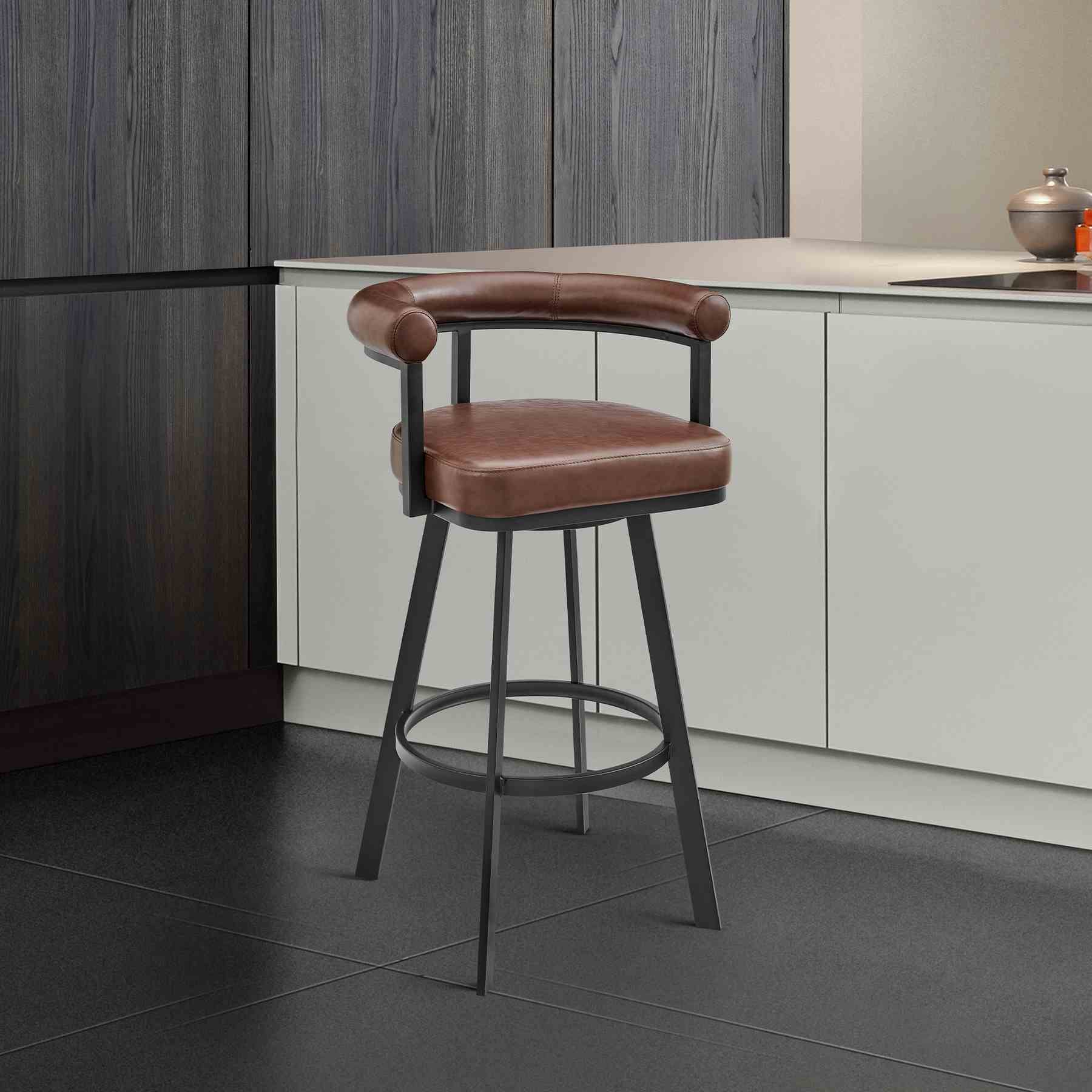 Magnolia 26" Swivel Counter Stool in Black Metal with Brown Faux Leather - Image 9