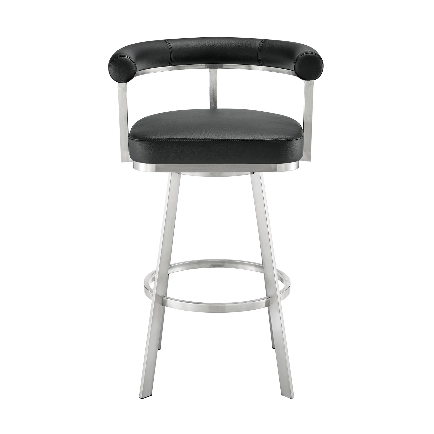 Magnolia 26" Swivel Counter Stool in Brushed Stainless Steel with Black Faux Leather - Image 2