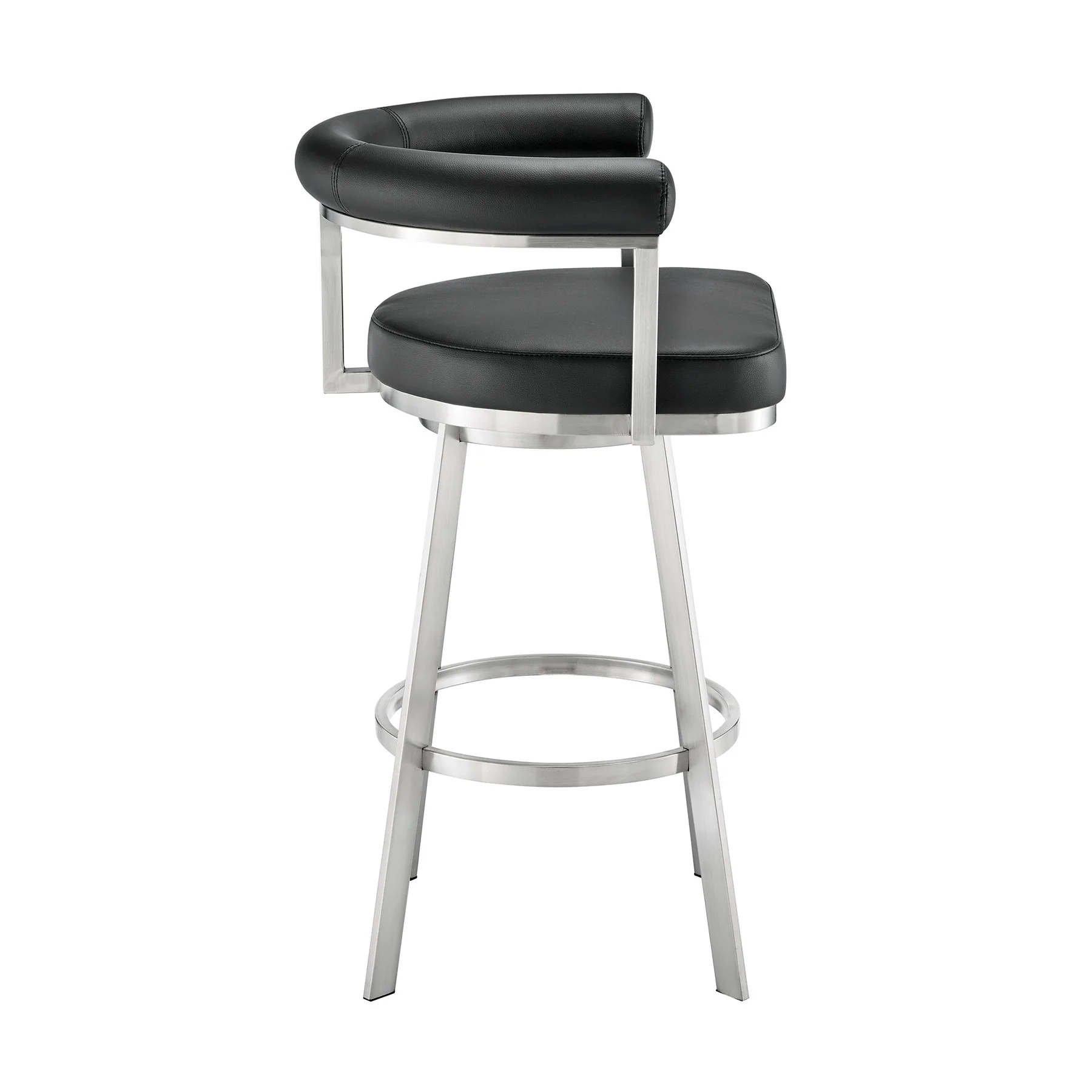 Magnolia 26" Swivel Counter Stool in Brushed Stainless Steel with Black Faux Leather - Image 3