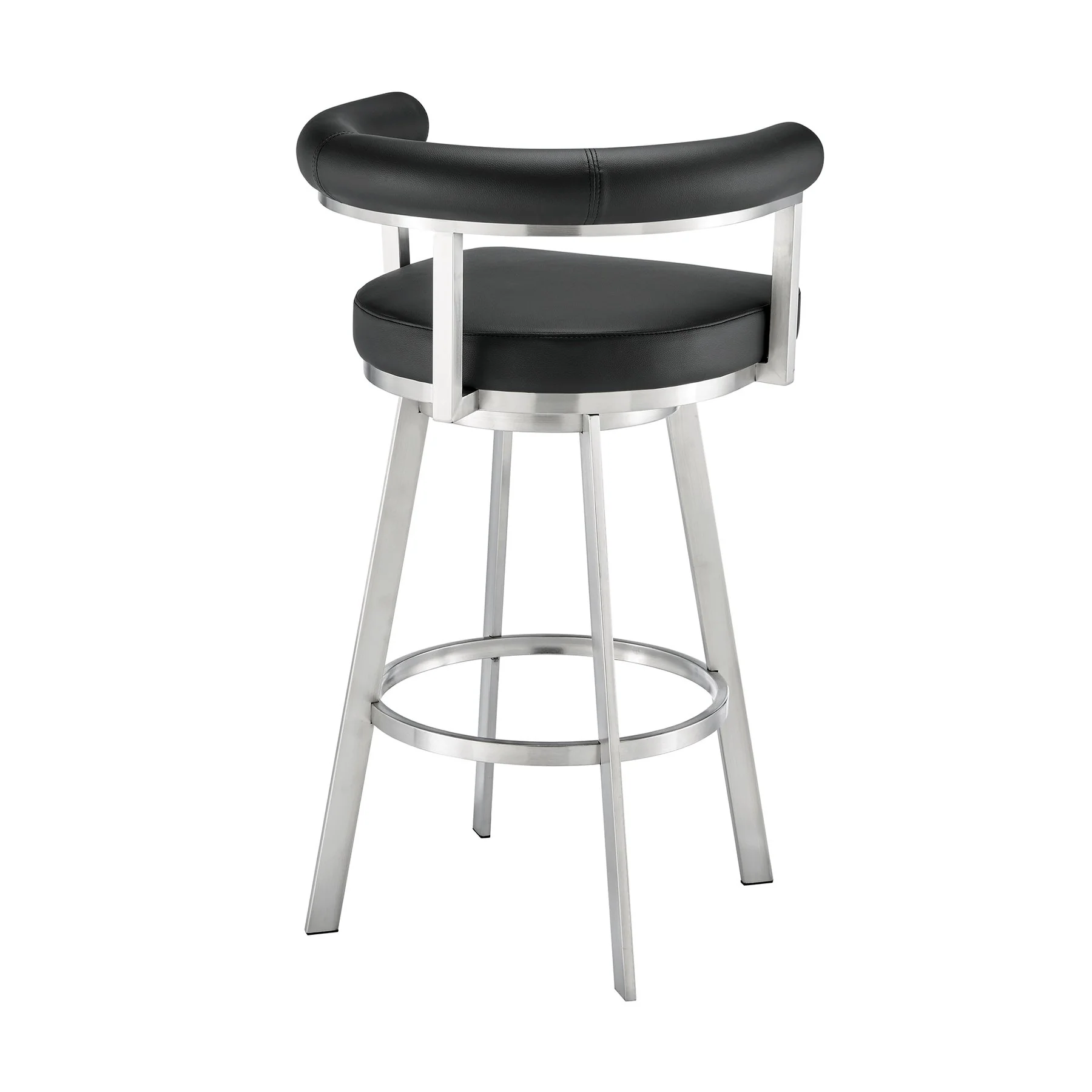 Magnolia 26" Swivel Counter Stool in Brushed Stainless Steel with Black Faux Leather - Image 4