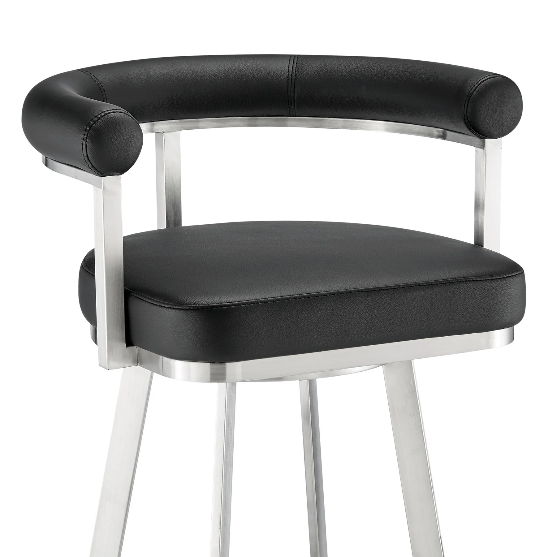 Magnolia 26" Swivel Counter Stool in Brushed Stainless Steel with Black Faux Leather - Image 6