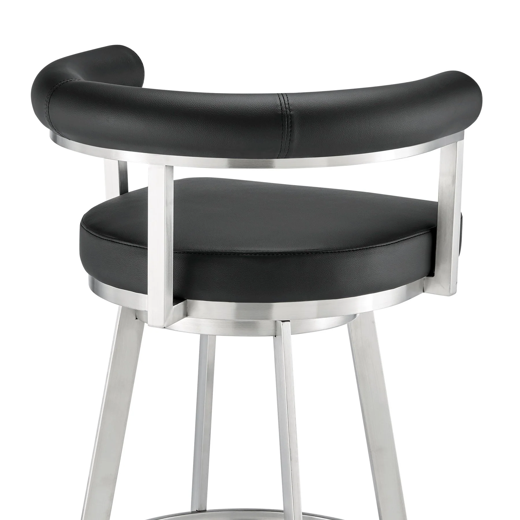 Magnolia 26" Swivel Counter Stool in Brushed Stainless Steel with Black Faux Leather - Image 7