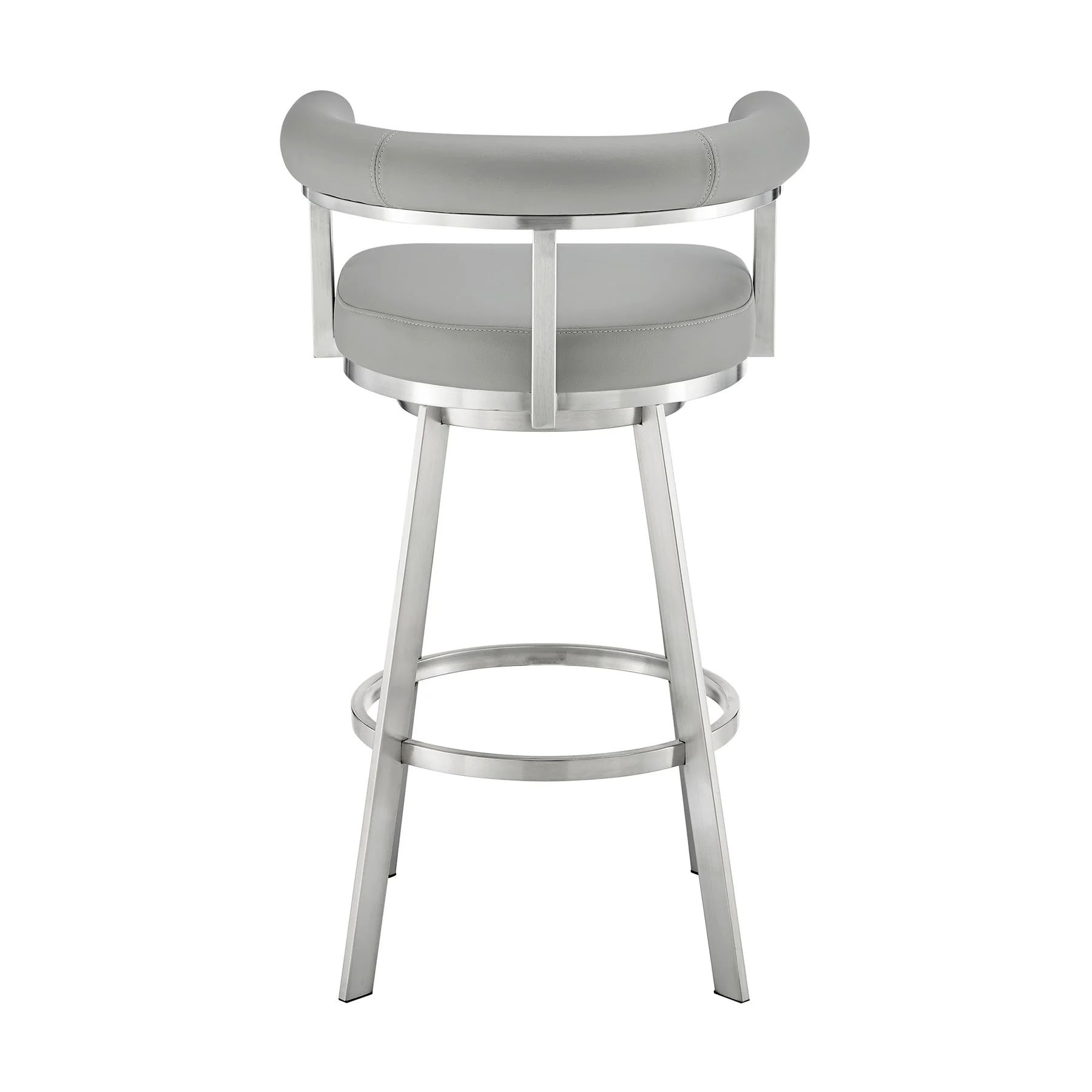 Magnolia 26" Swivel Counter Stool in Brushed Stainless Steel with Light Gray Faux Leather - Image 5