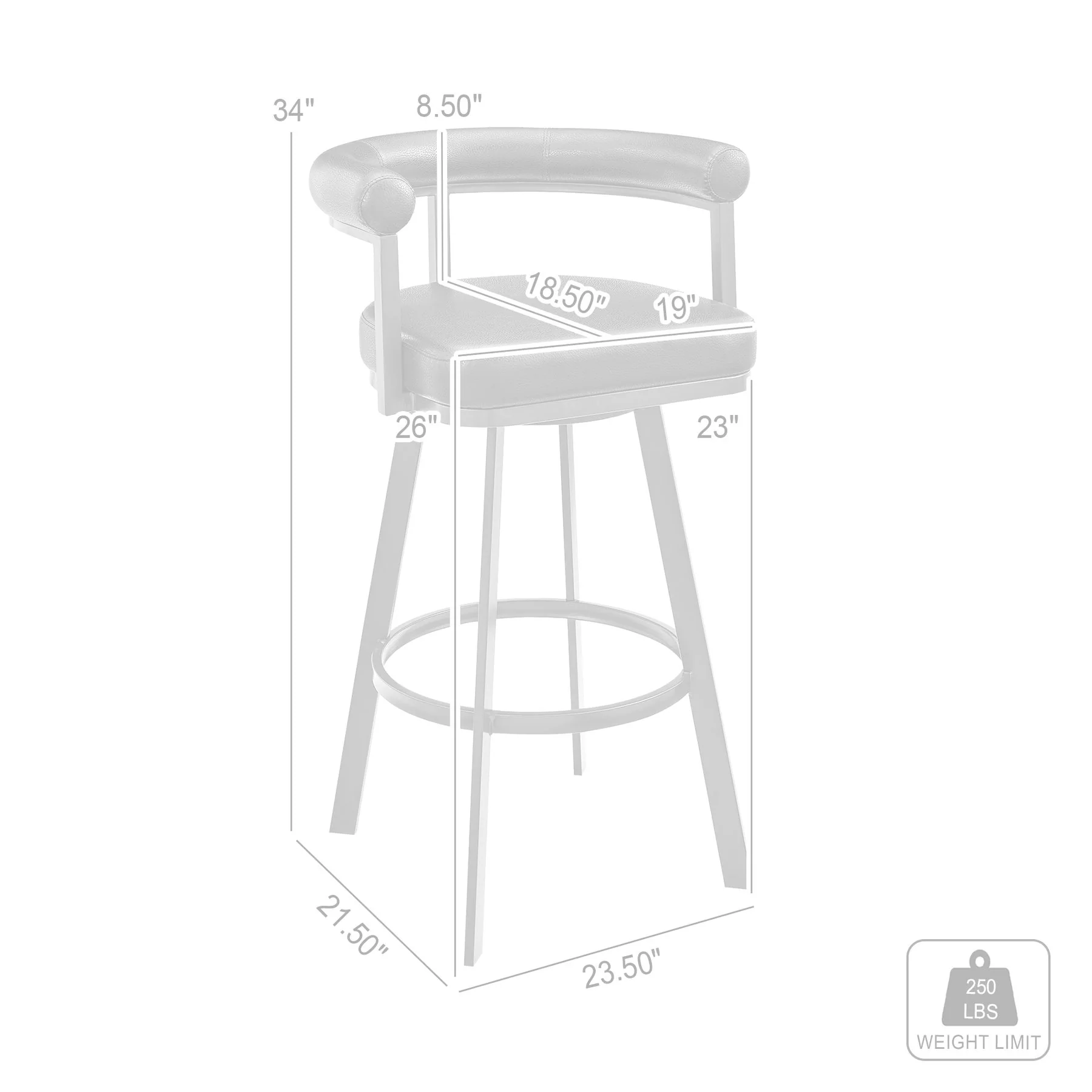 Magnolia 26" Swivel Counter Stool in Brushed Stainless Steel with Light Gray Faux Leather - Image 8