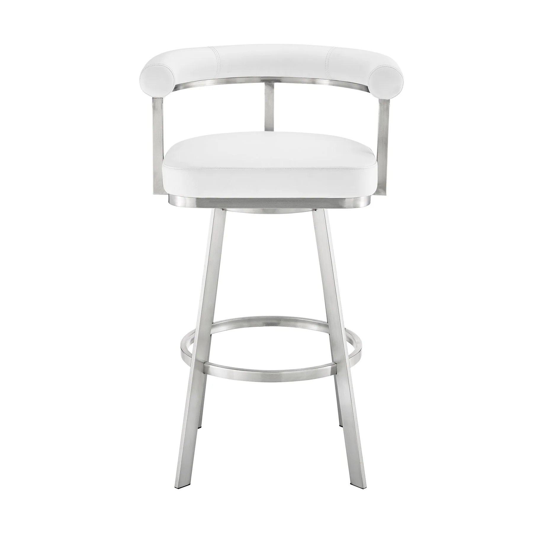 Magnolia 26" Swivel Counter Stool in Brushed Stainless Steel with White Faux Leather - Image 2