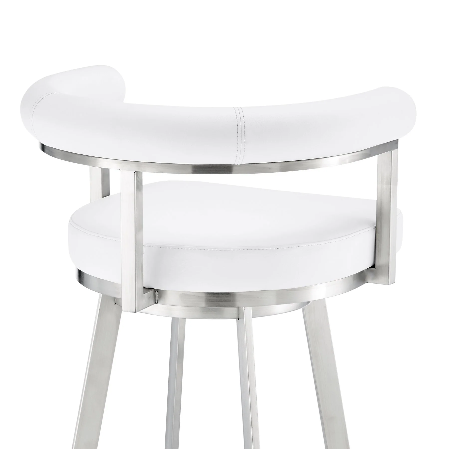 Magnolia 26" Swivel Counter Stool in Brushed Stainless Steel with White Faux Leather - Image 7