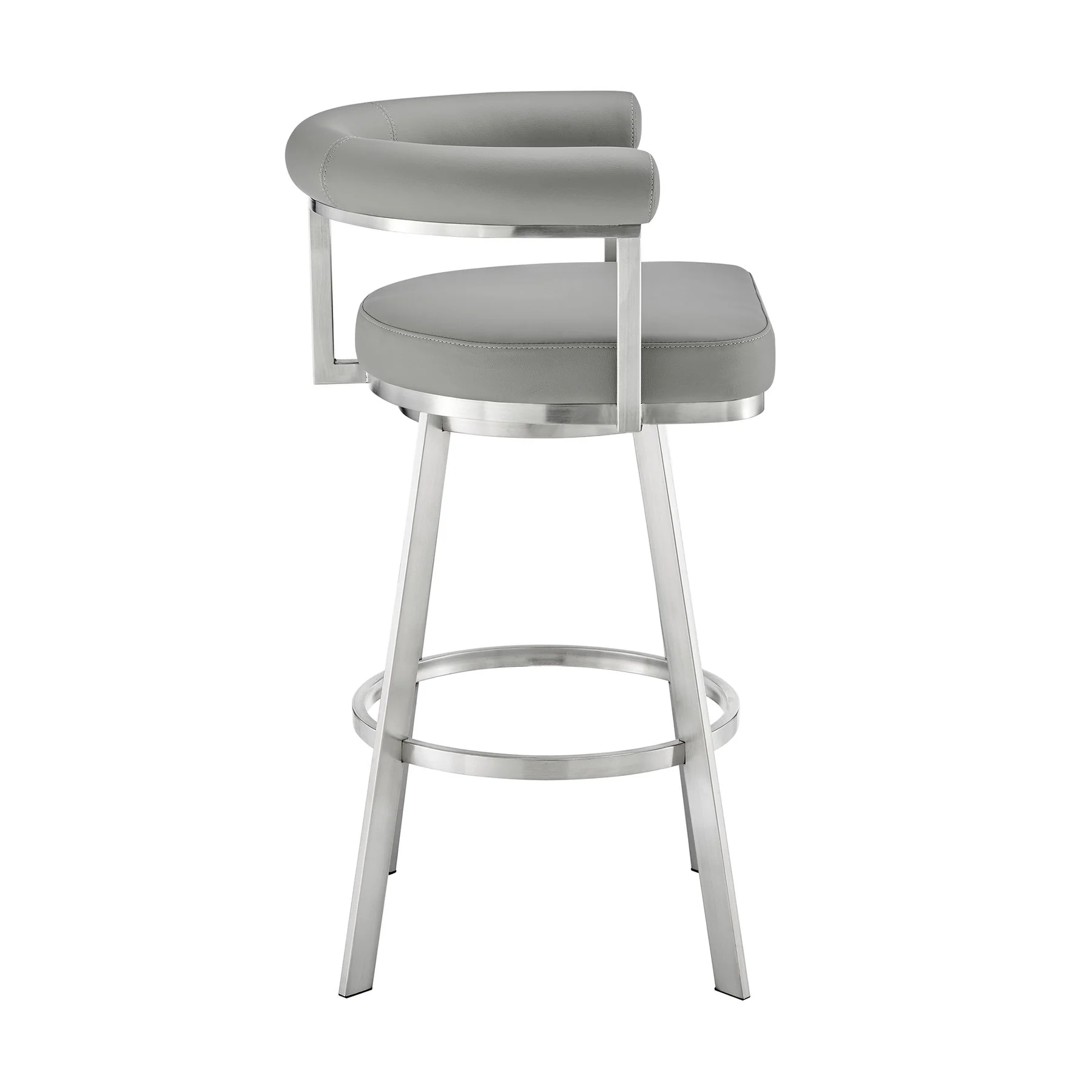 Magnolia 30" Swivel Bar Stool in Brushed Stainless Steel with Light Gray Faux Leather - Image 3