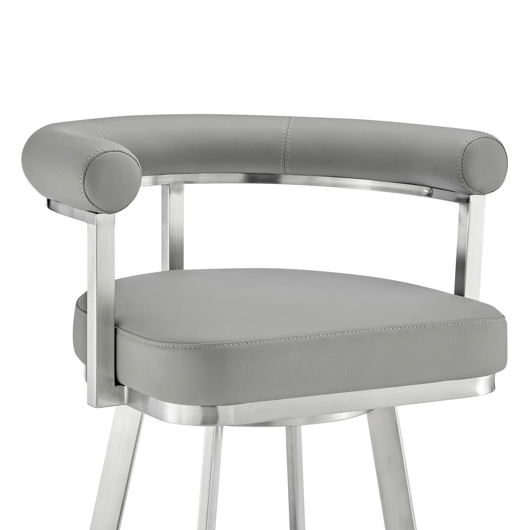 Magnolia 30" Swivel Bar Stool in Brushed Stainless Steel with Light Gray Faux Leather - Image 6