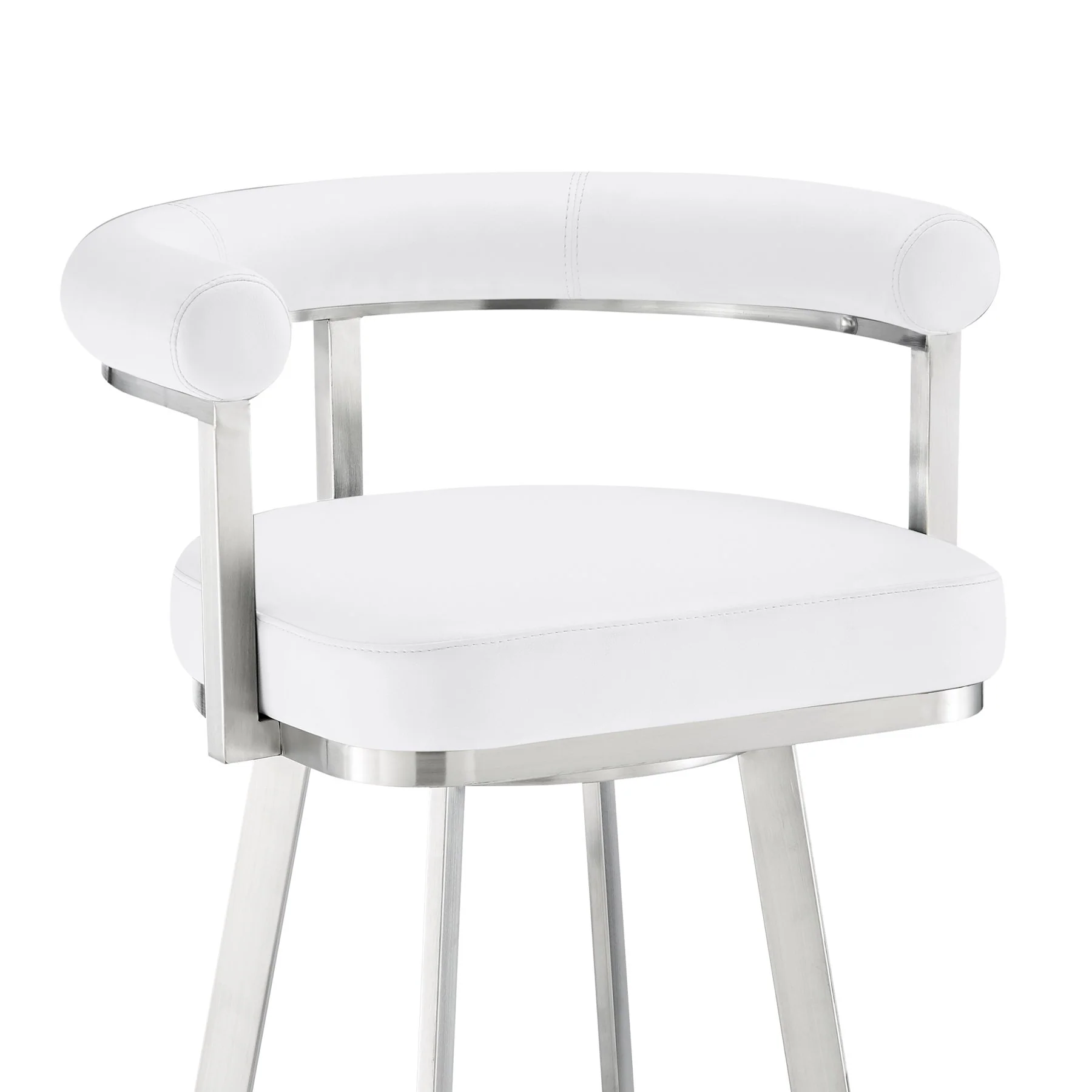 Magnolia 30" Swivel Bar Stool in Brushed Stainless Steel with White Faux Leather - Image 6