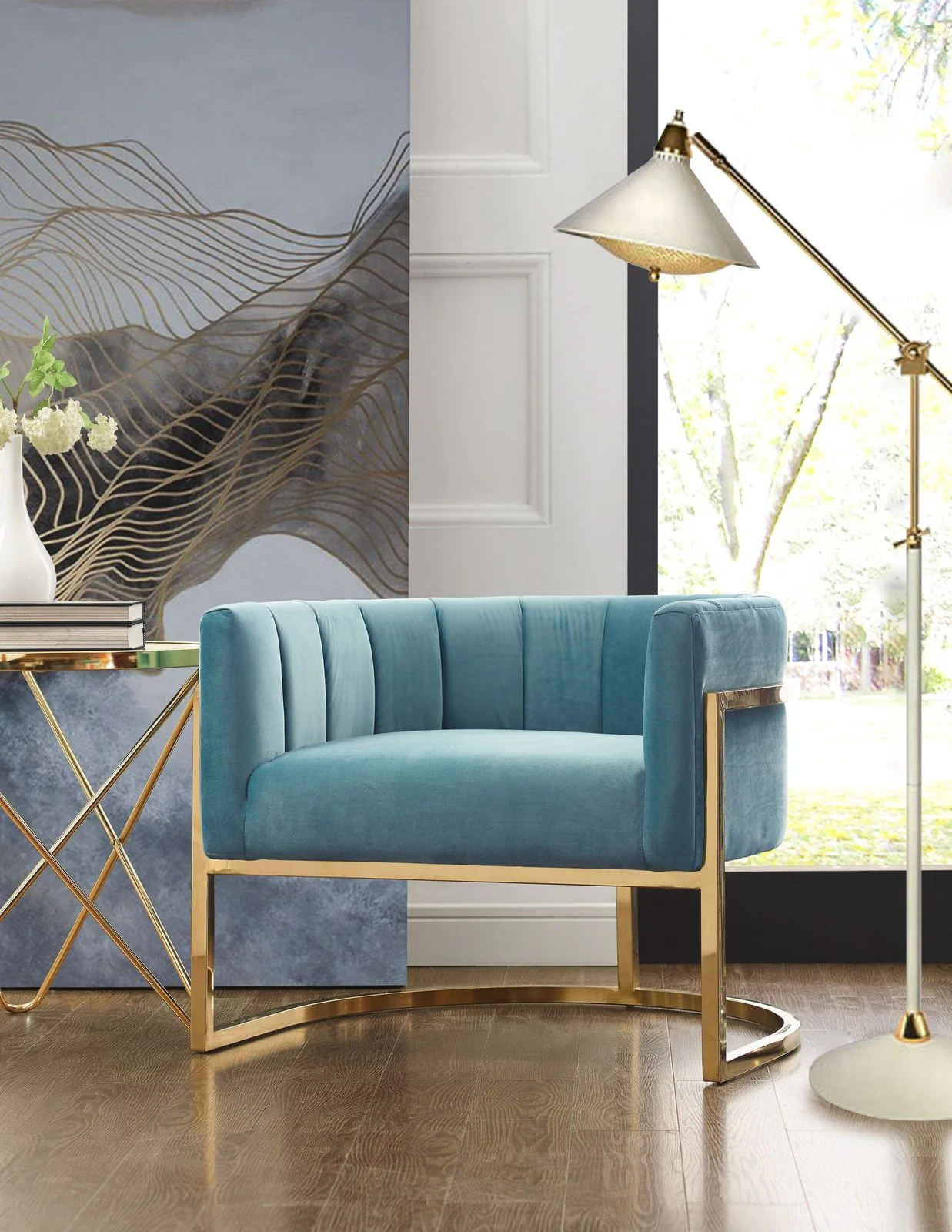 Magnolia Sea Blue Chair with Gold Base - Image 3